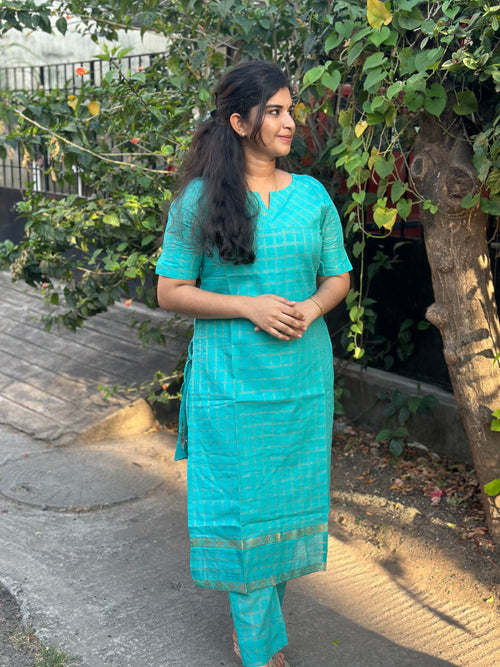 Aqua Blue Sungudi Cotton Coord set