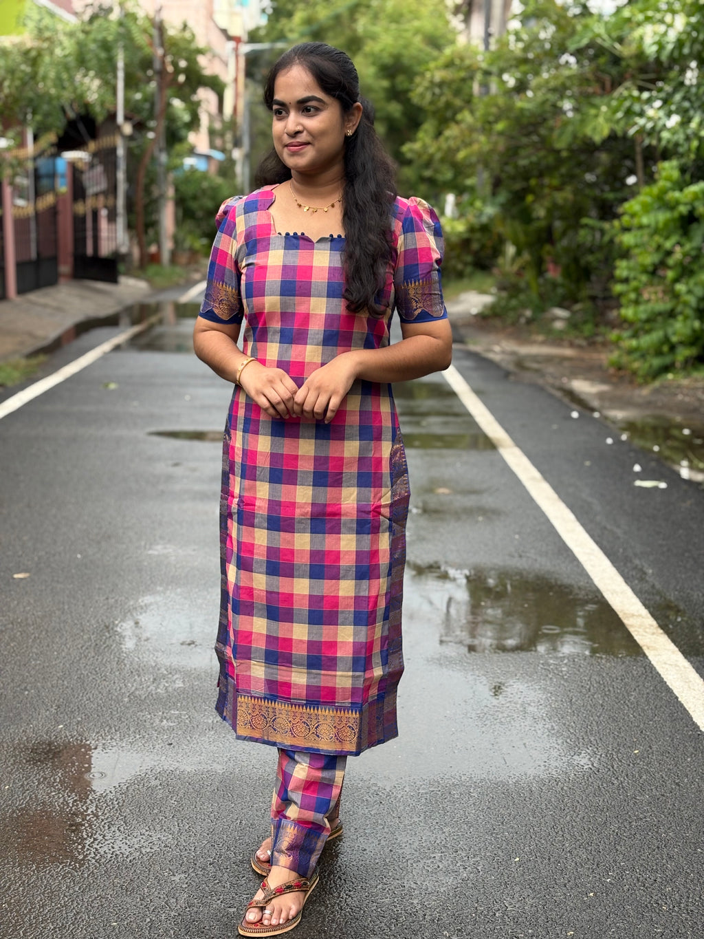 Paalum Pazhamum checks Cotton Coord Set