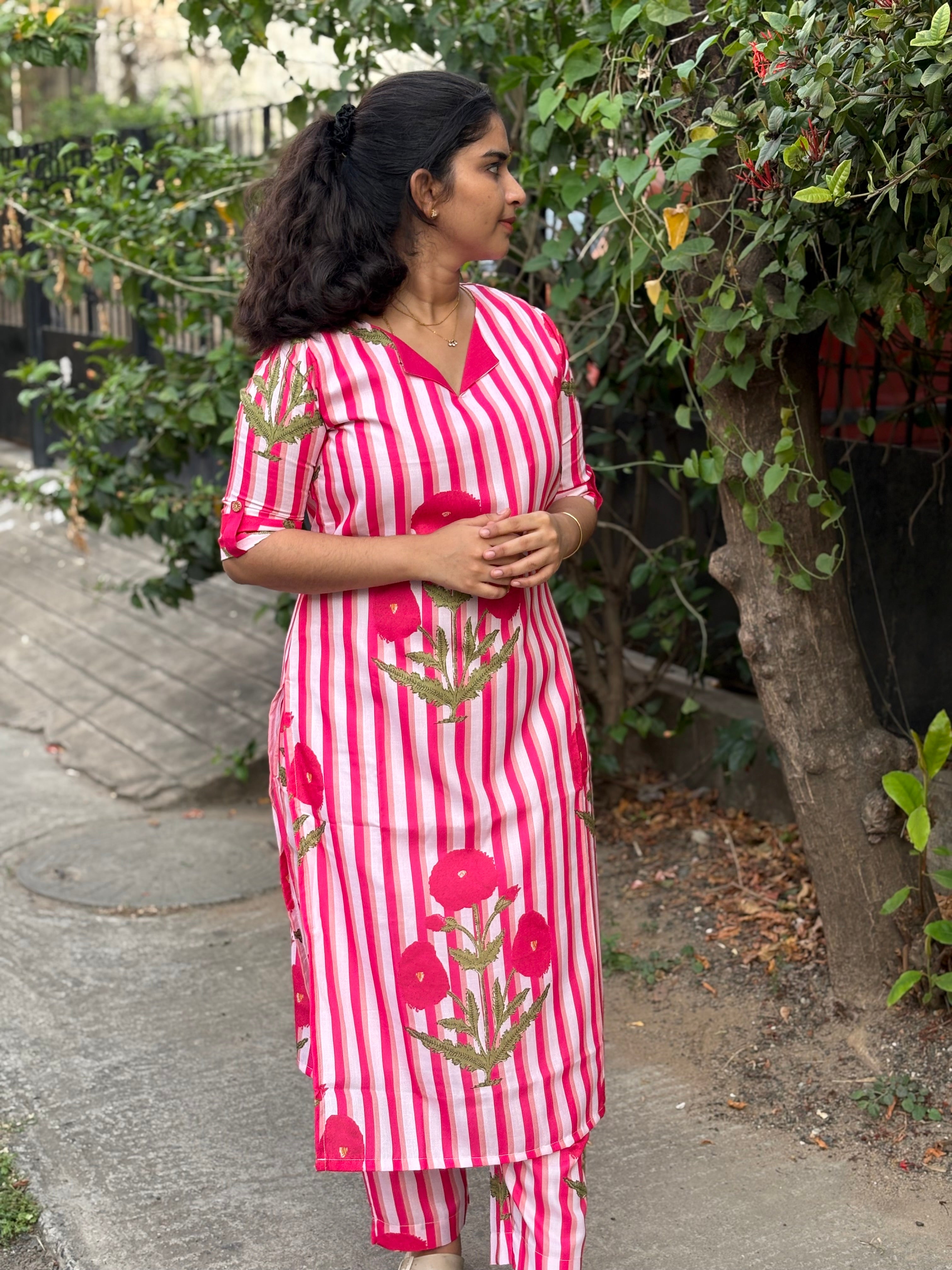 Pink Candy Stripe Slub Cotton Coord Set