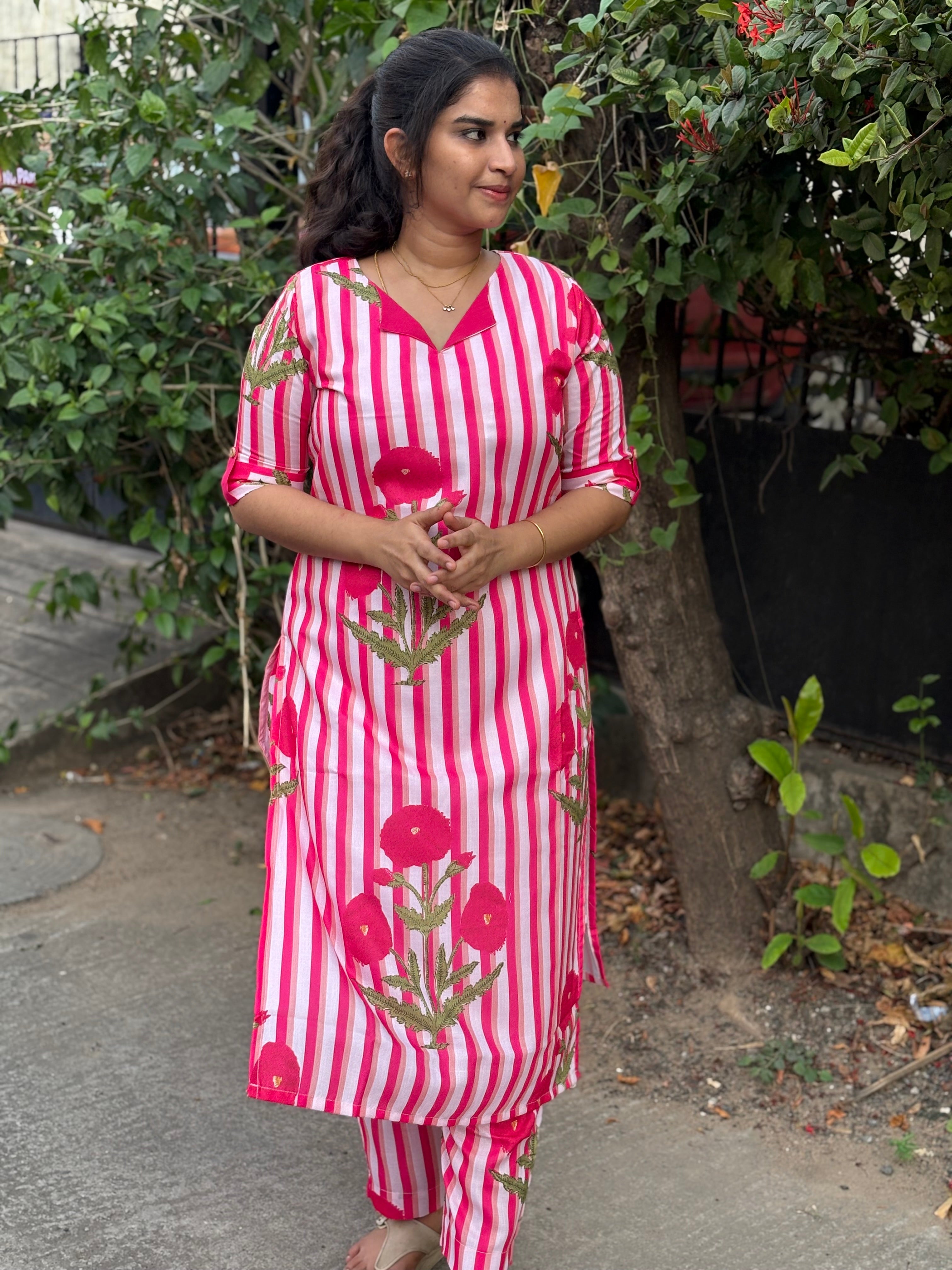 Pink Candy Stripe Slub Cotton Coord Set