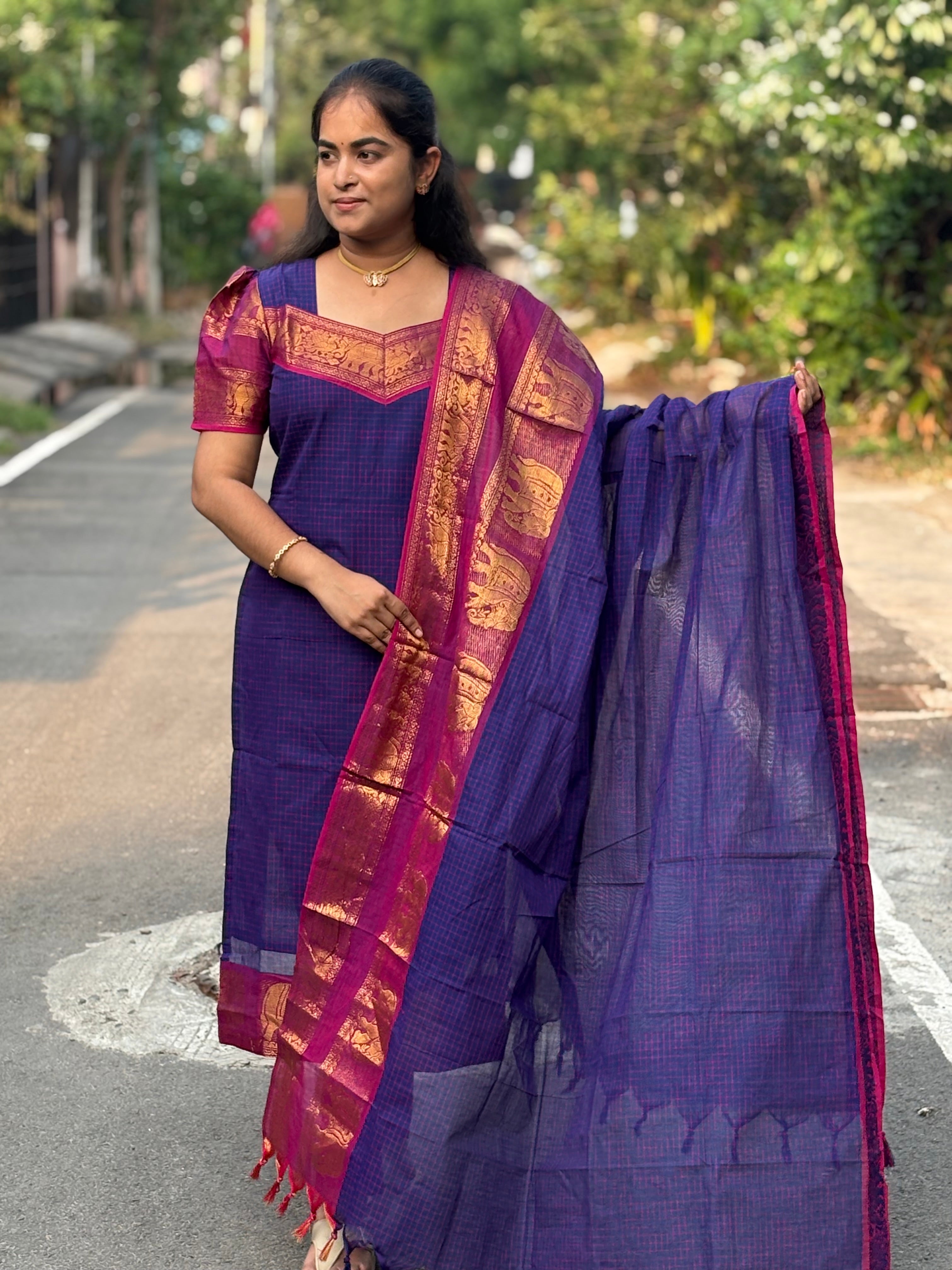 Korvai Kanchi Cotton Top and Dupatta Set