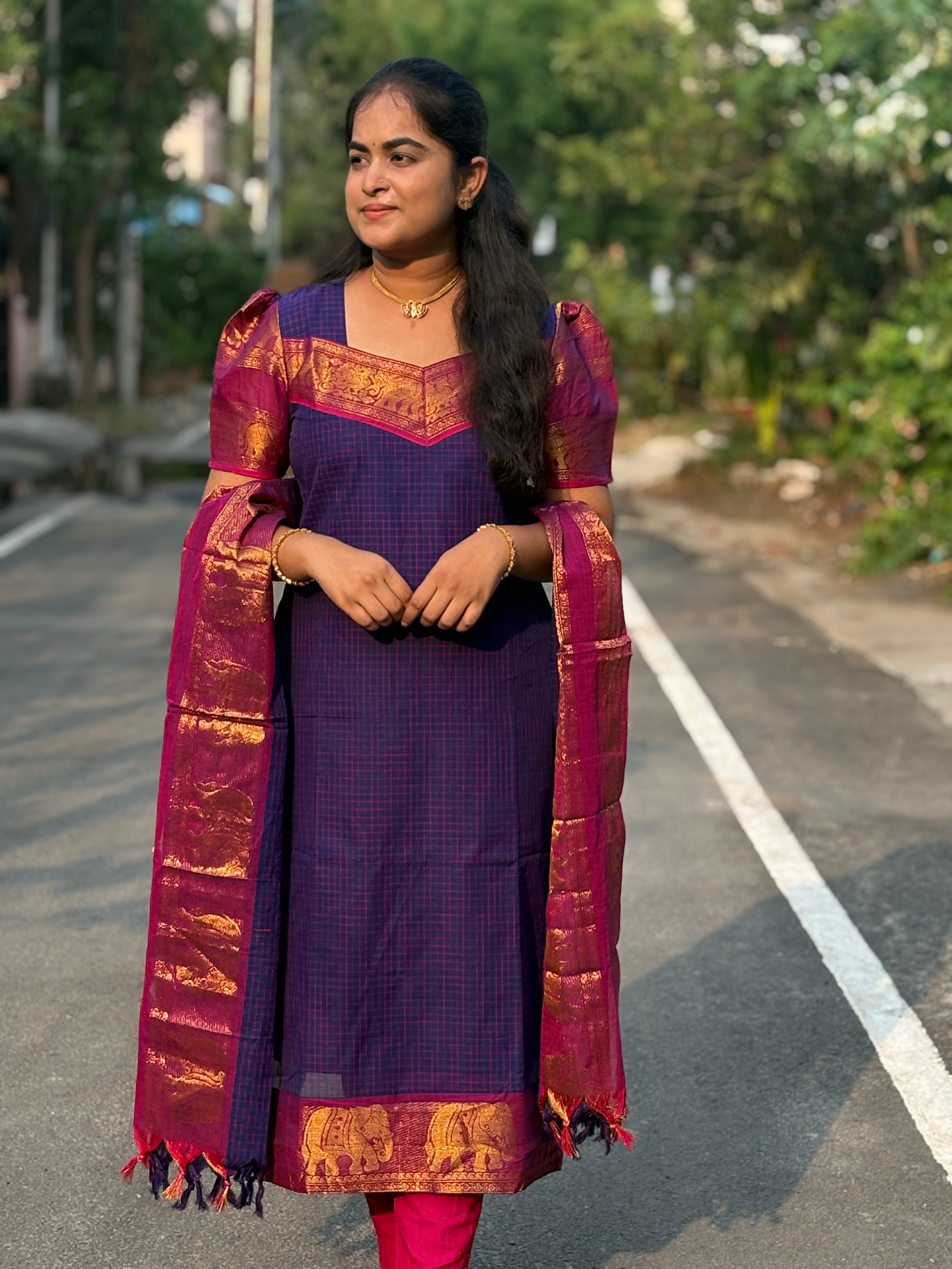 Korvai Kanchi Cotton Top and Dupatta Set