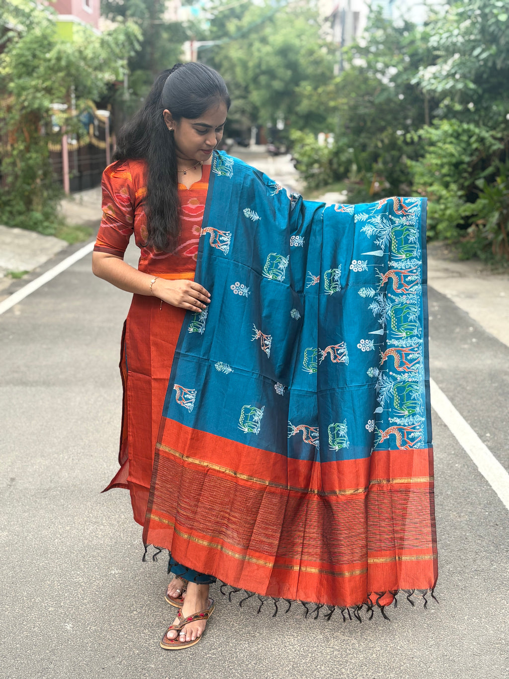 Pochampally Sico Set With Printed Dupatta