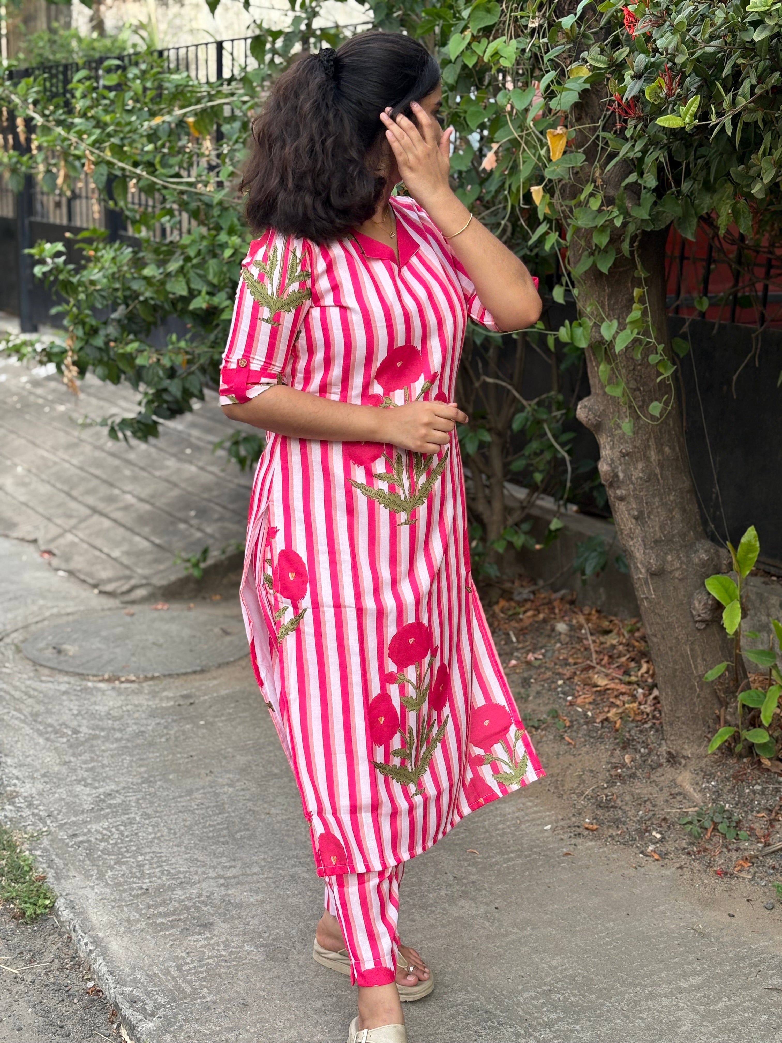 Pink Candy Stripe Slub Cotton Coord Set