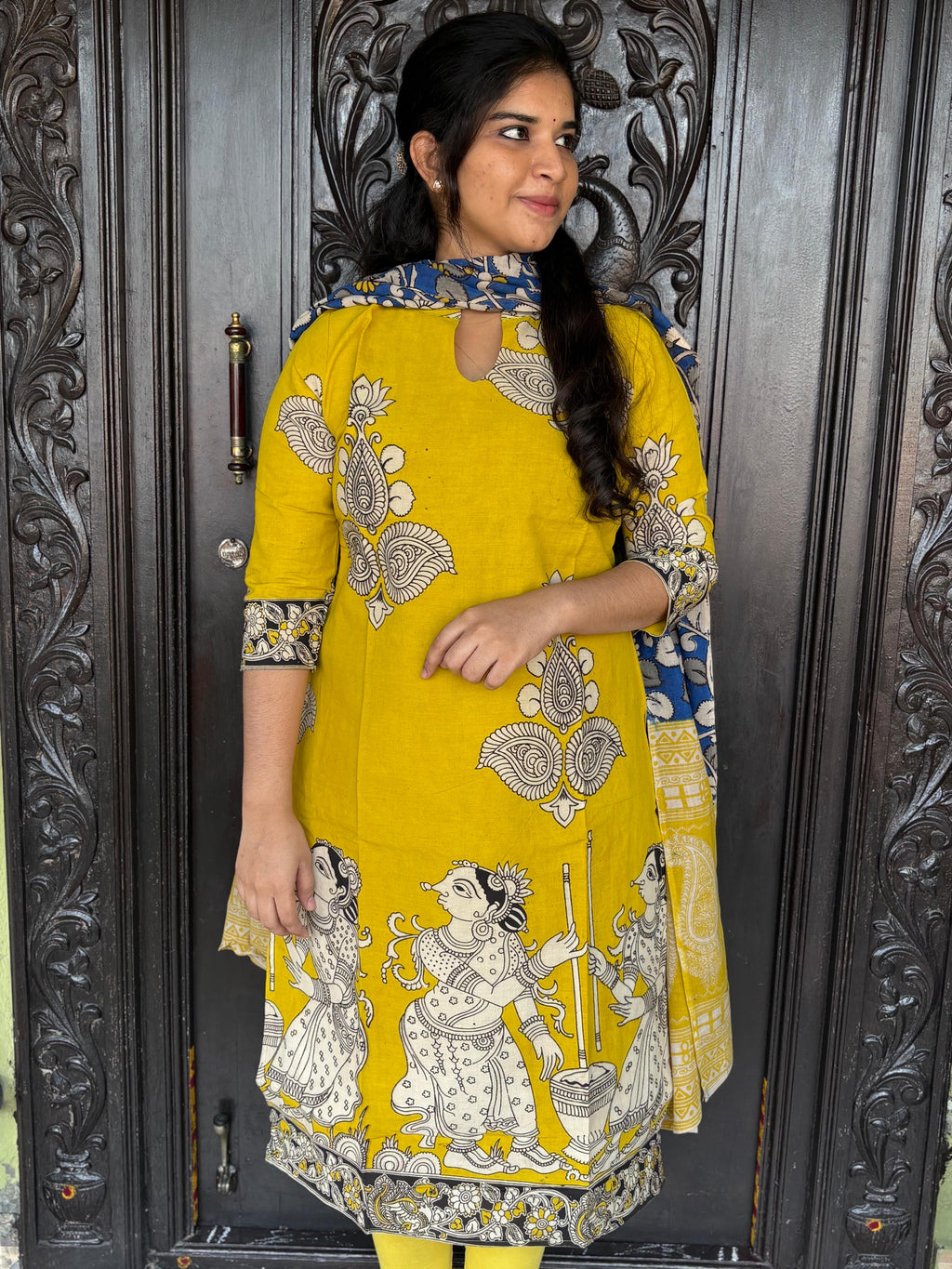 Cotton Kalamkari Top and Dupatta Set