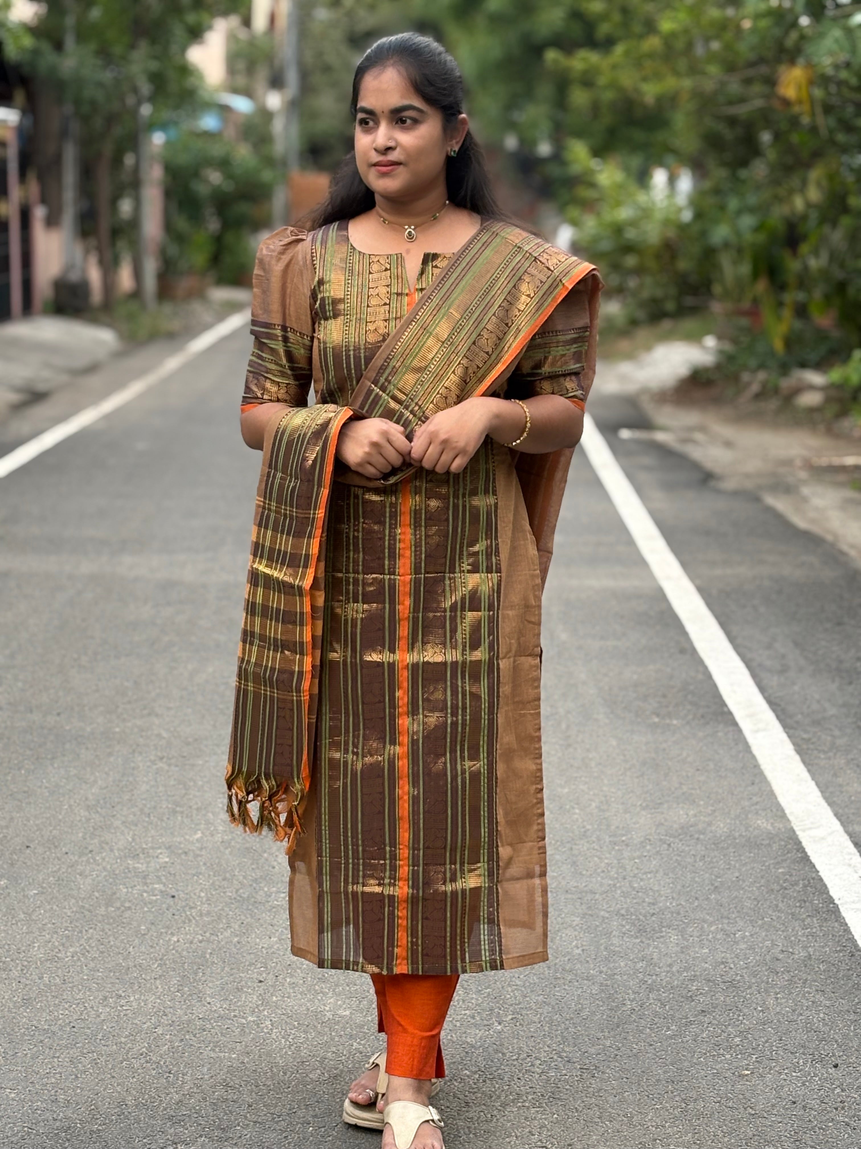 Chettinad Cotton Top and Dupatta Set