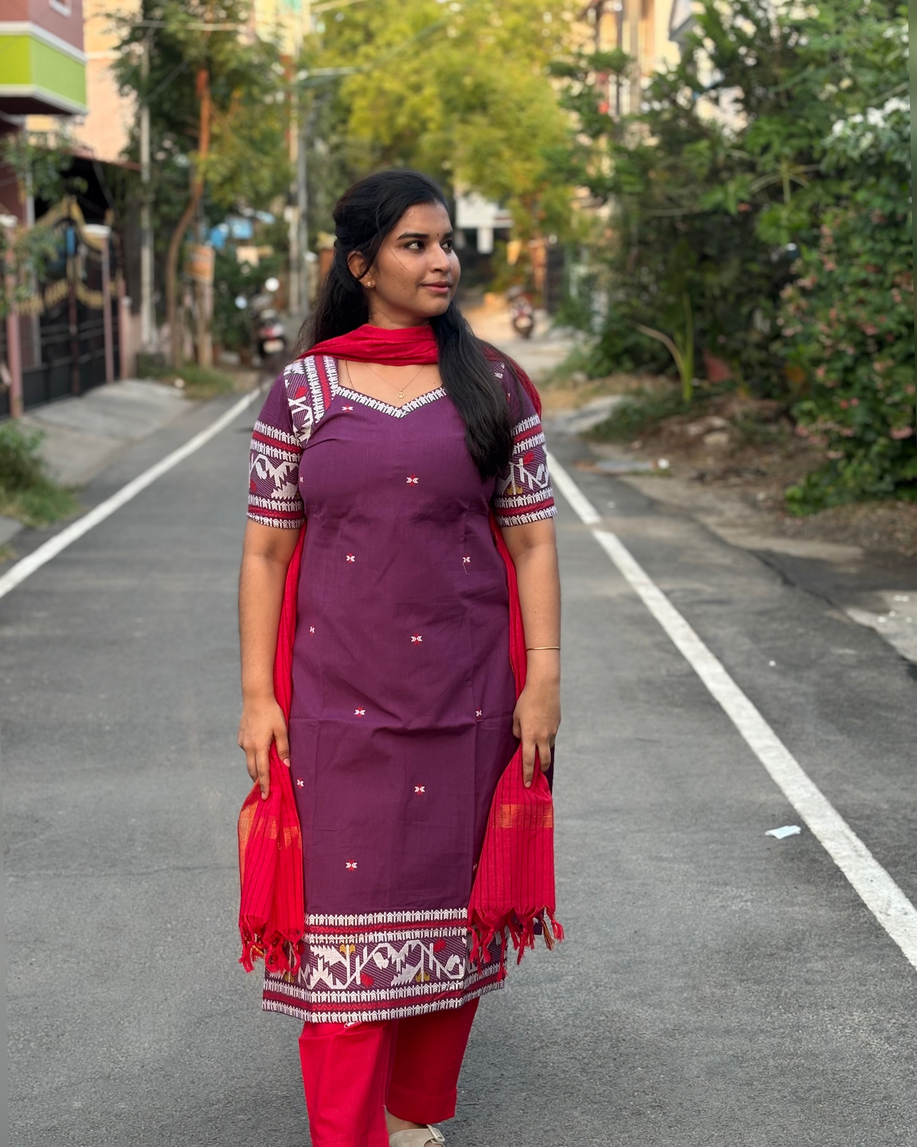 Handloom Cotton Suit set with Jamdhani border