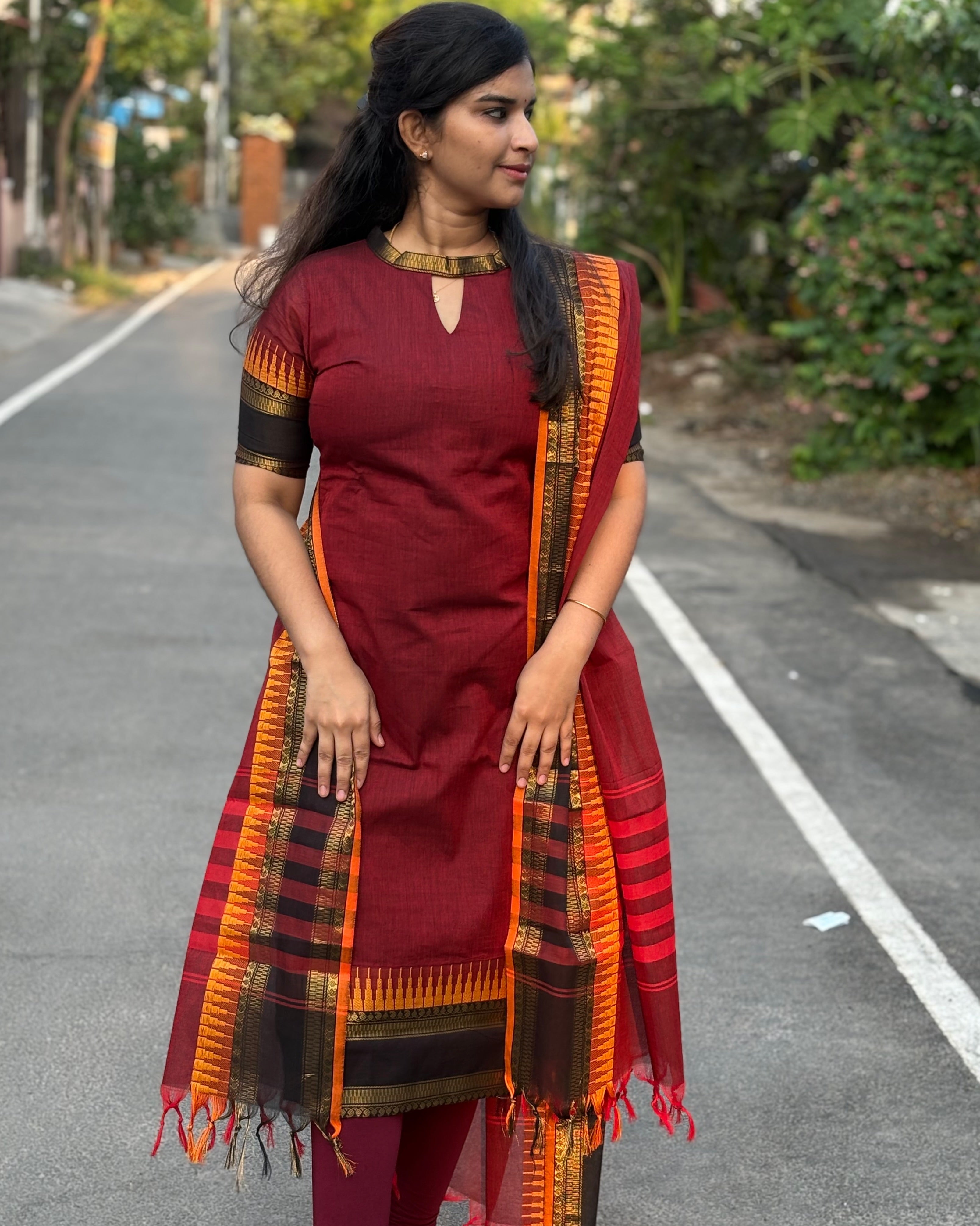 Chettinad Cotton Top and Dupatta set