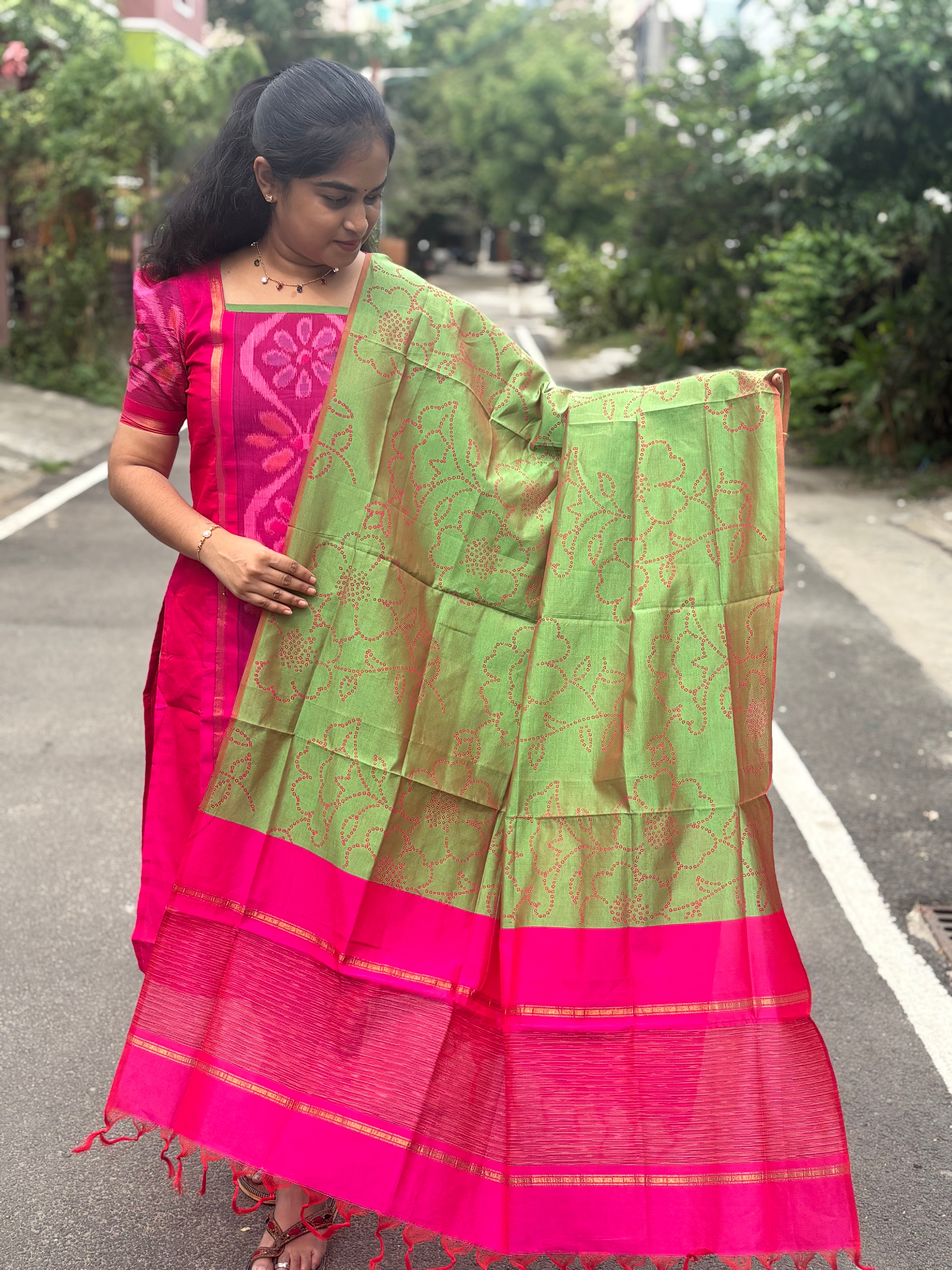Pochampally Sico Set with Printed Dupatta