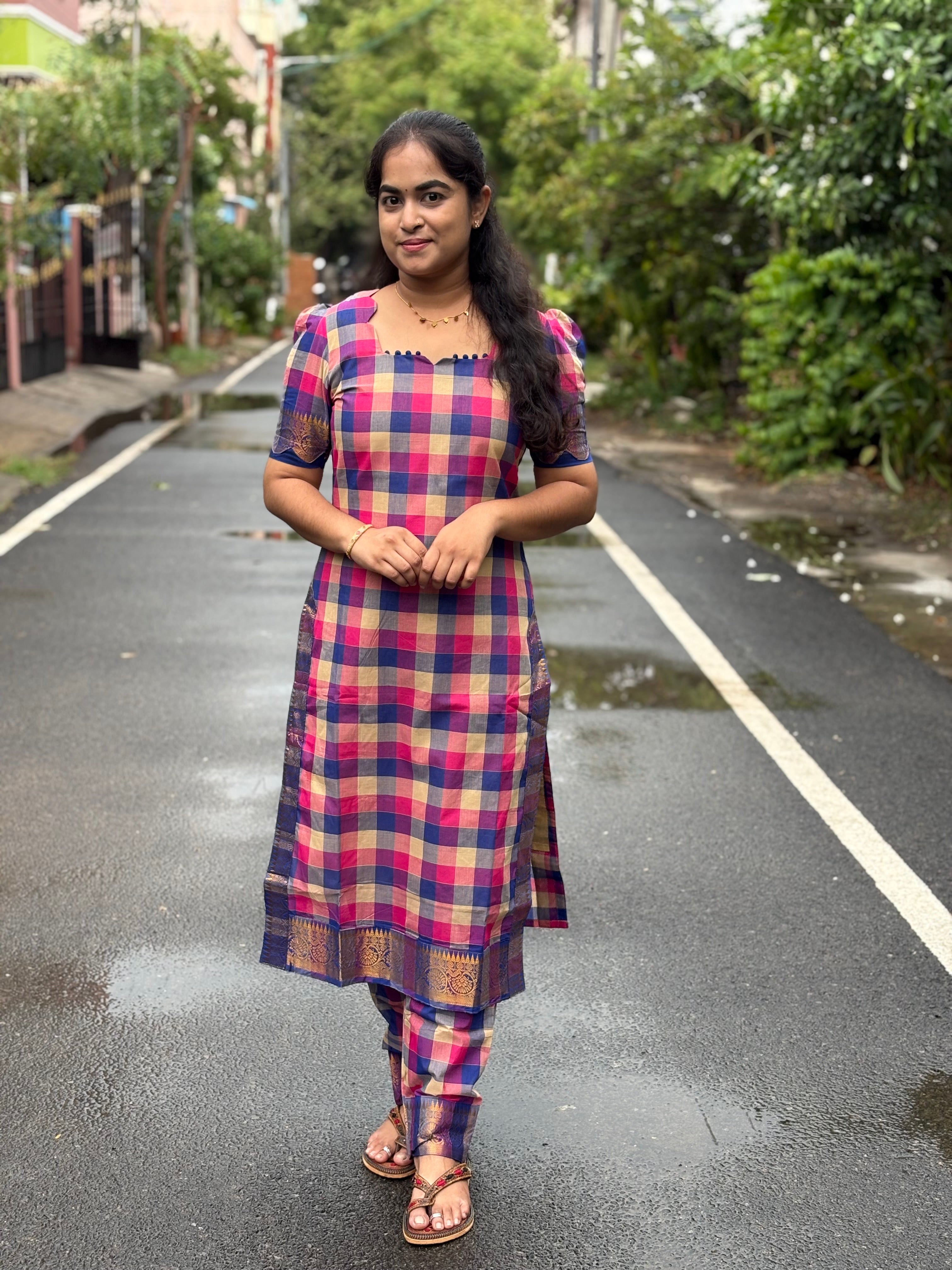 Paalum Pazhamum checks Cotton Coord Set