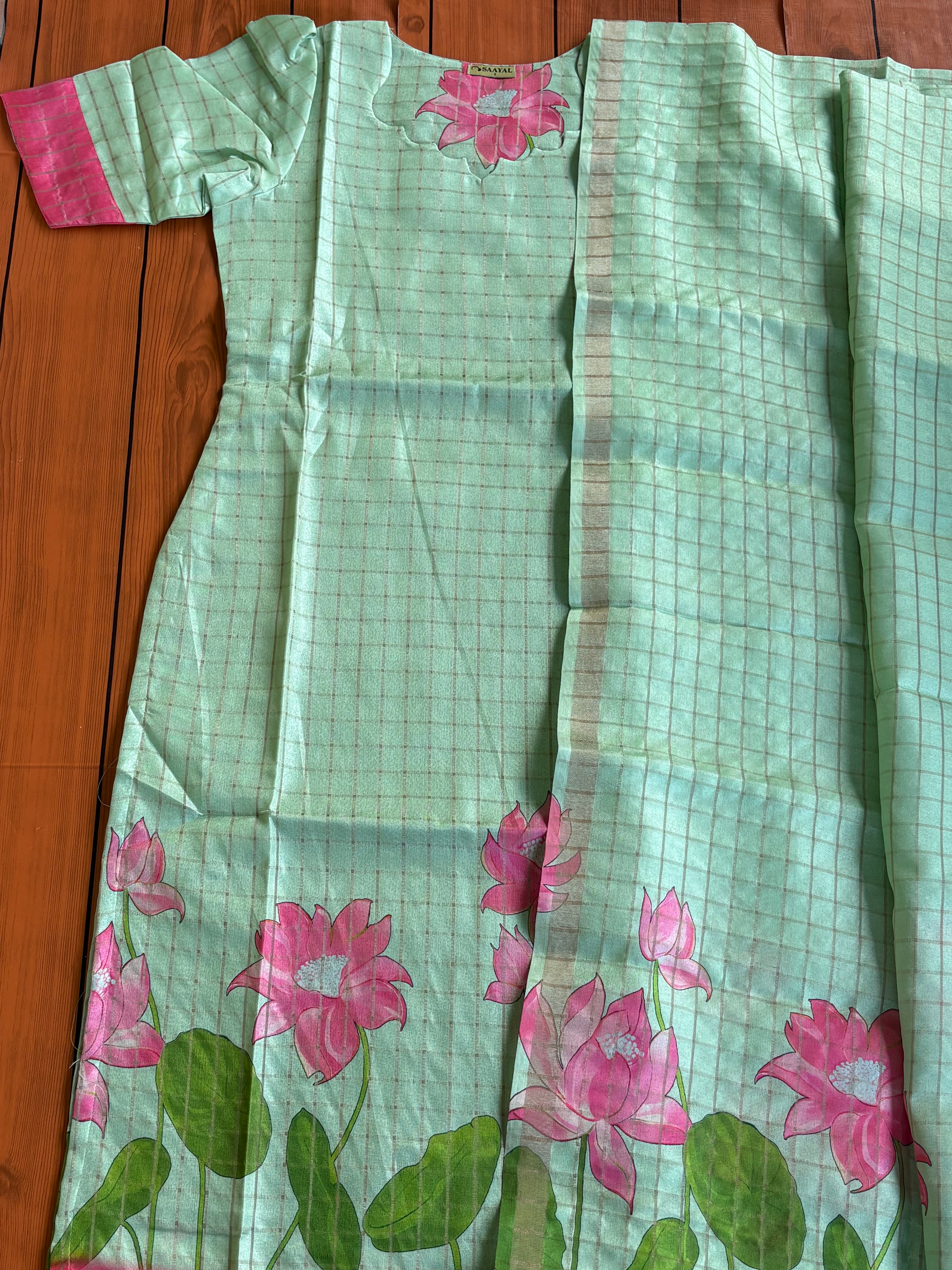 Pastel Lotus Semi Tussar Silk Top And Dupatta Set