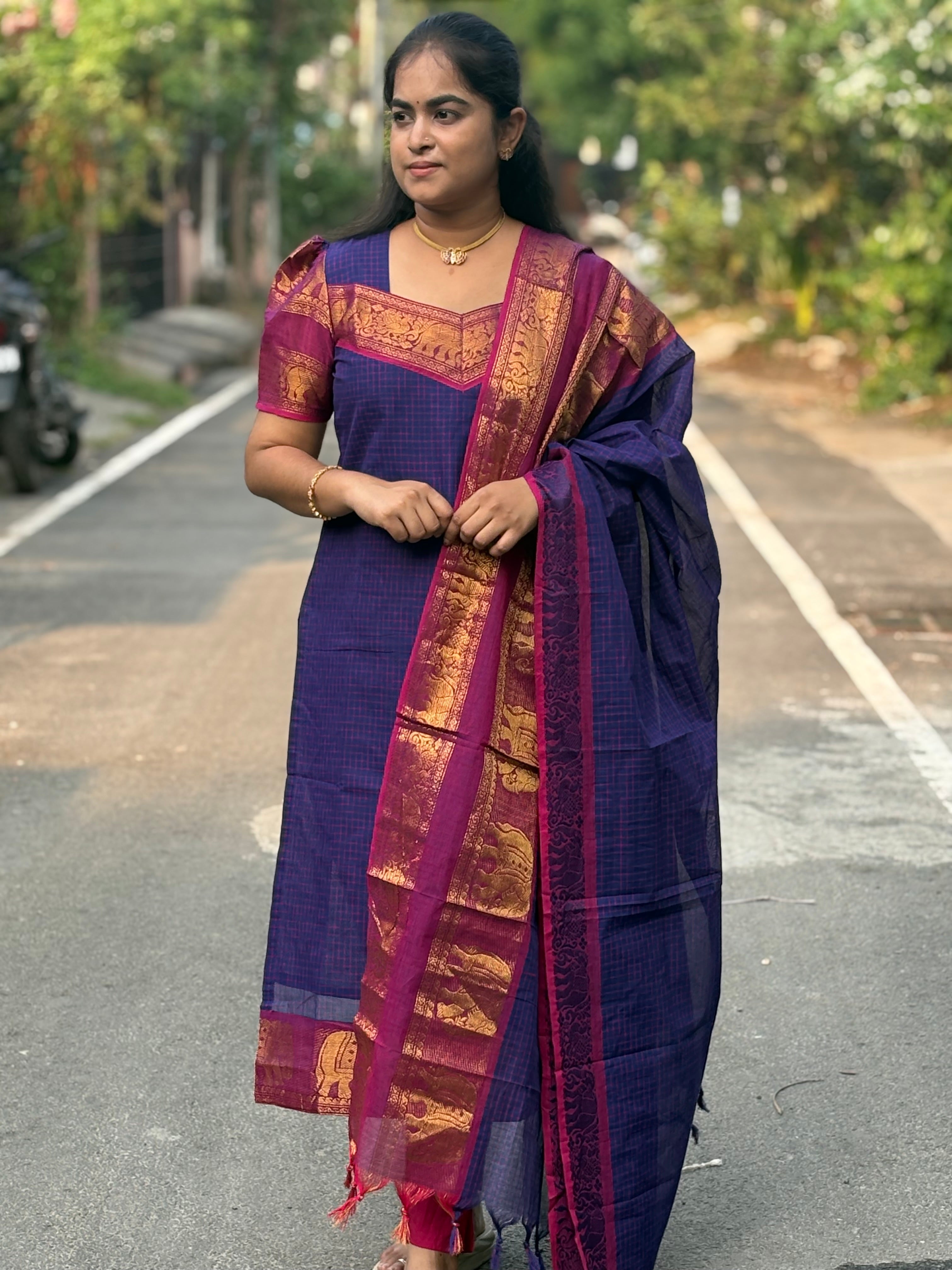 Korvai Kanchi Cotton Top and Dupatta Set