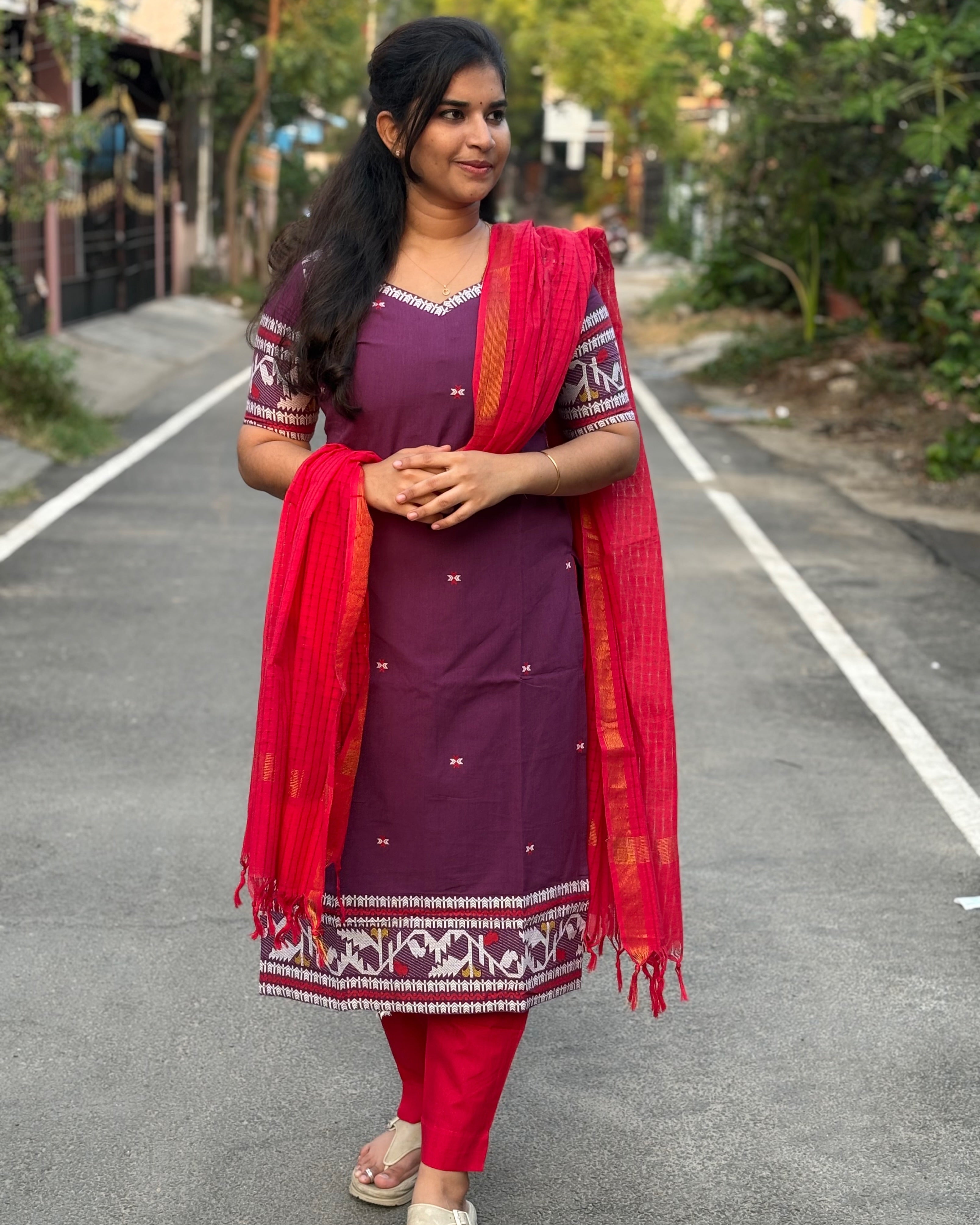 Handloom Cotton Suit set with Jamdhani border