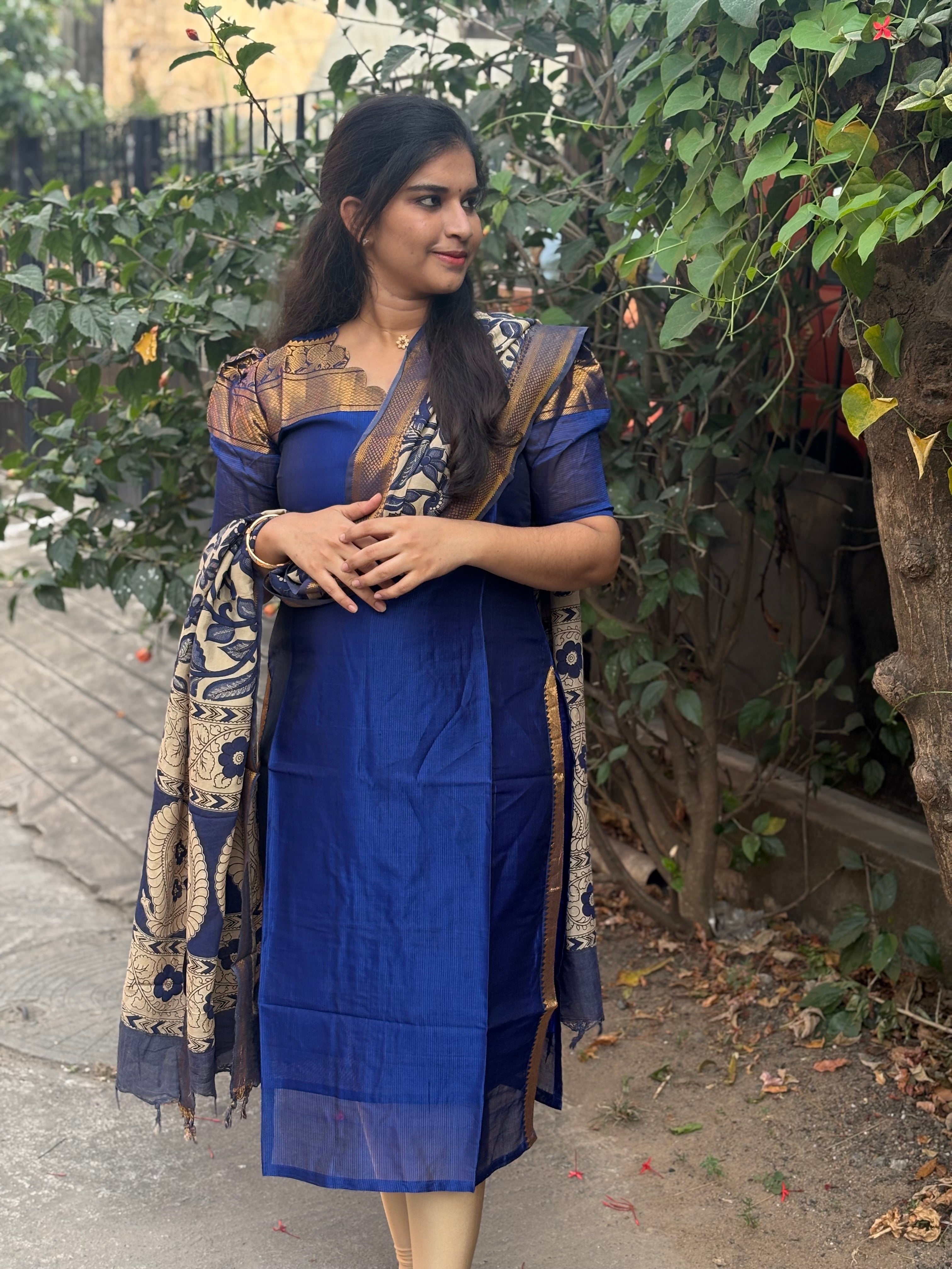 Premium Mangalgiri silk top with chennuri Silk Dupatta