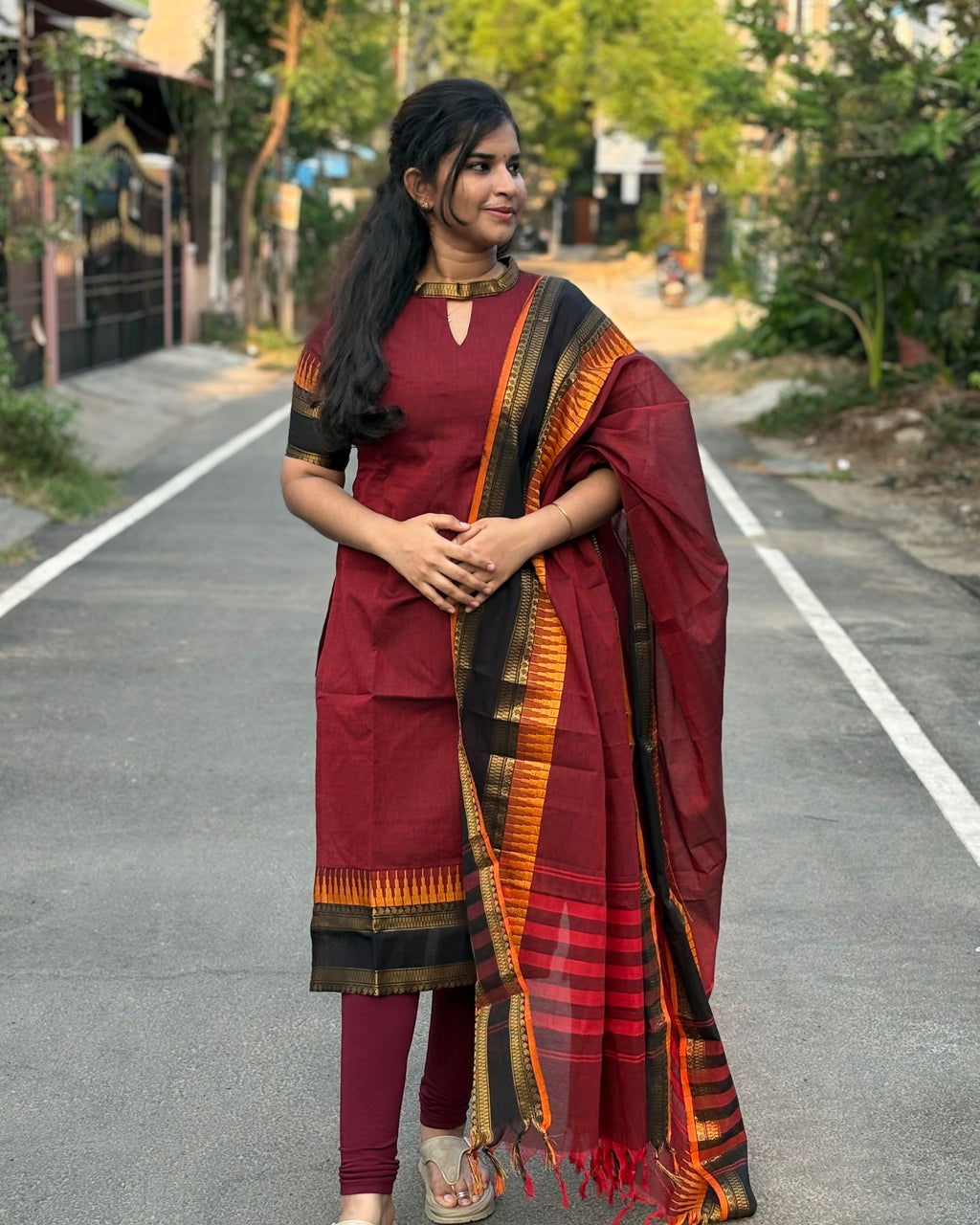Chettinad Cotton Top and Dupatta set