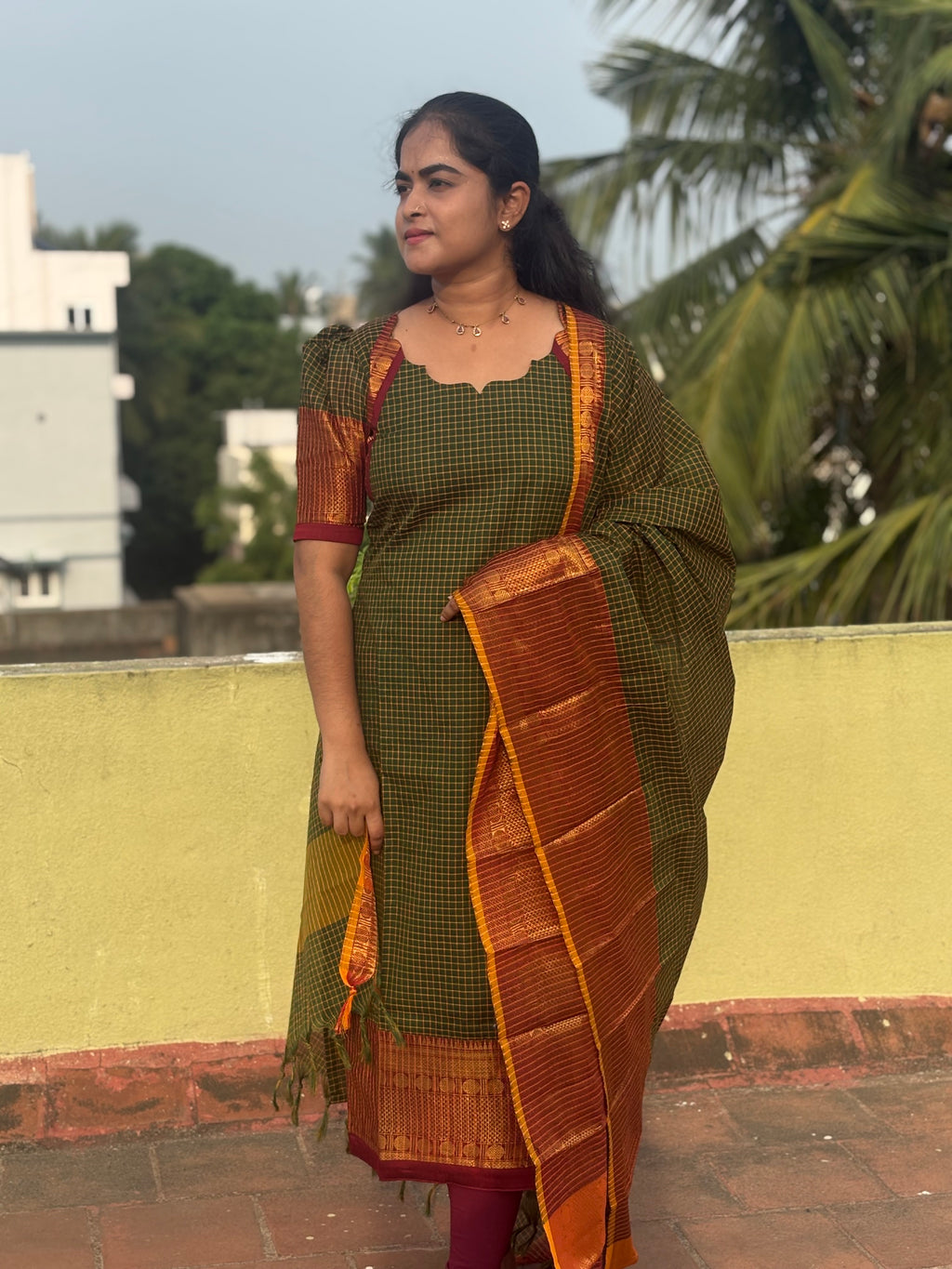 Chettinad Cotton Top and Dupatta Set