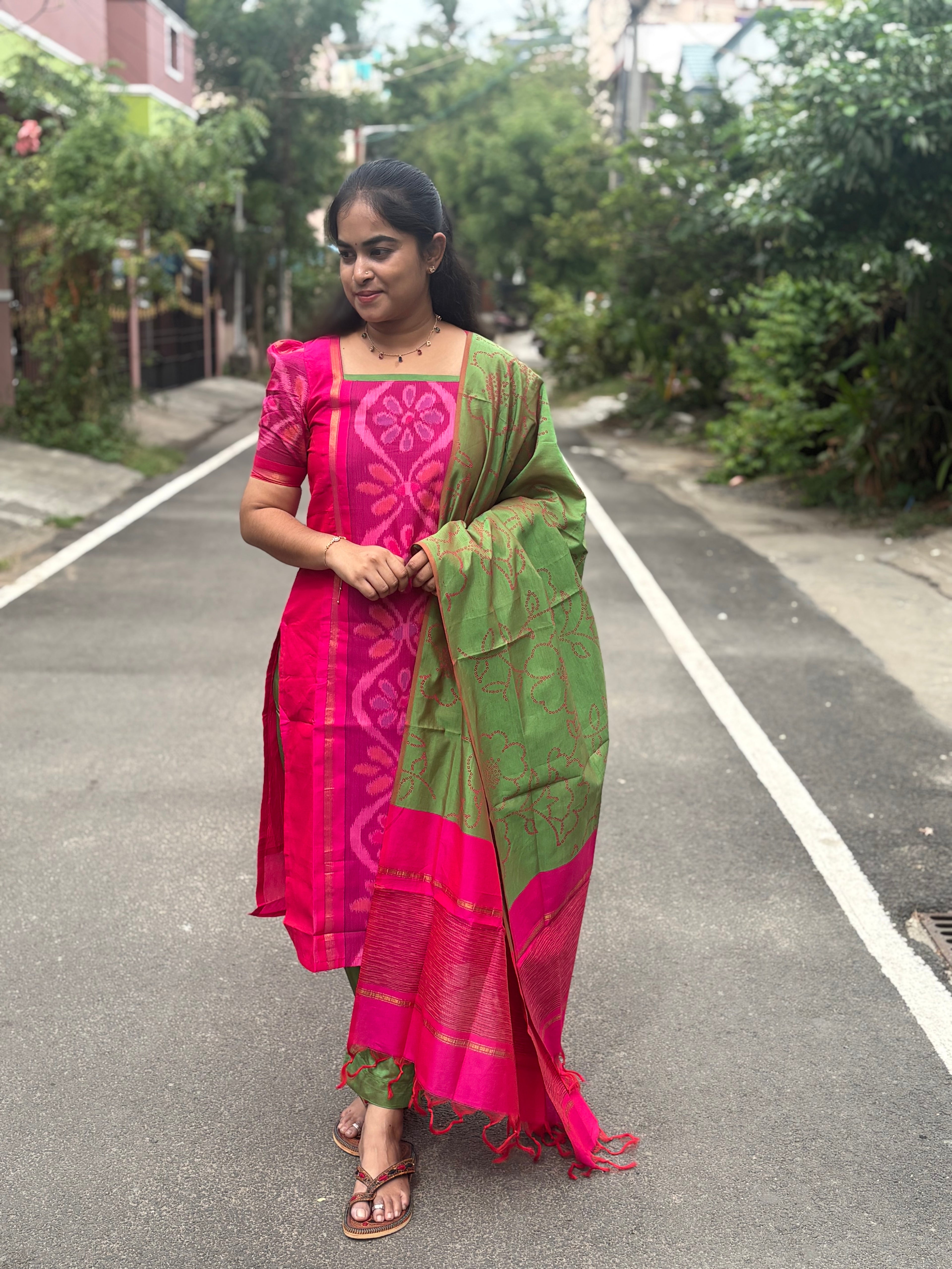 Pochampally Sico Set with Printed Dupatta