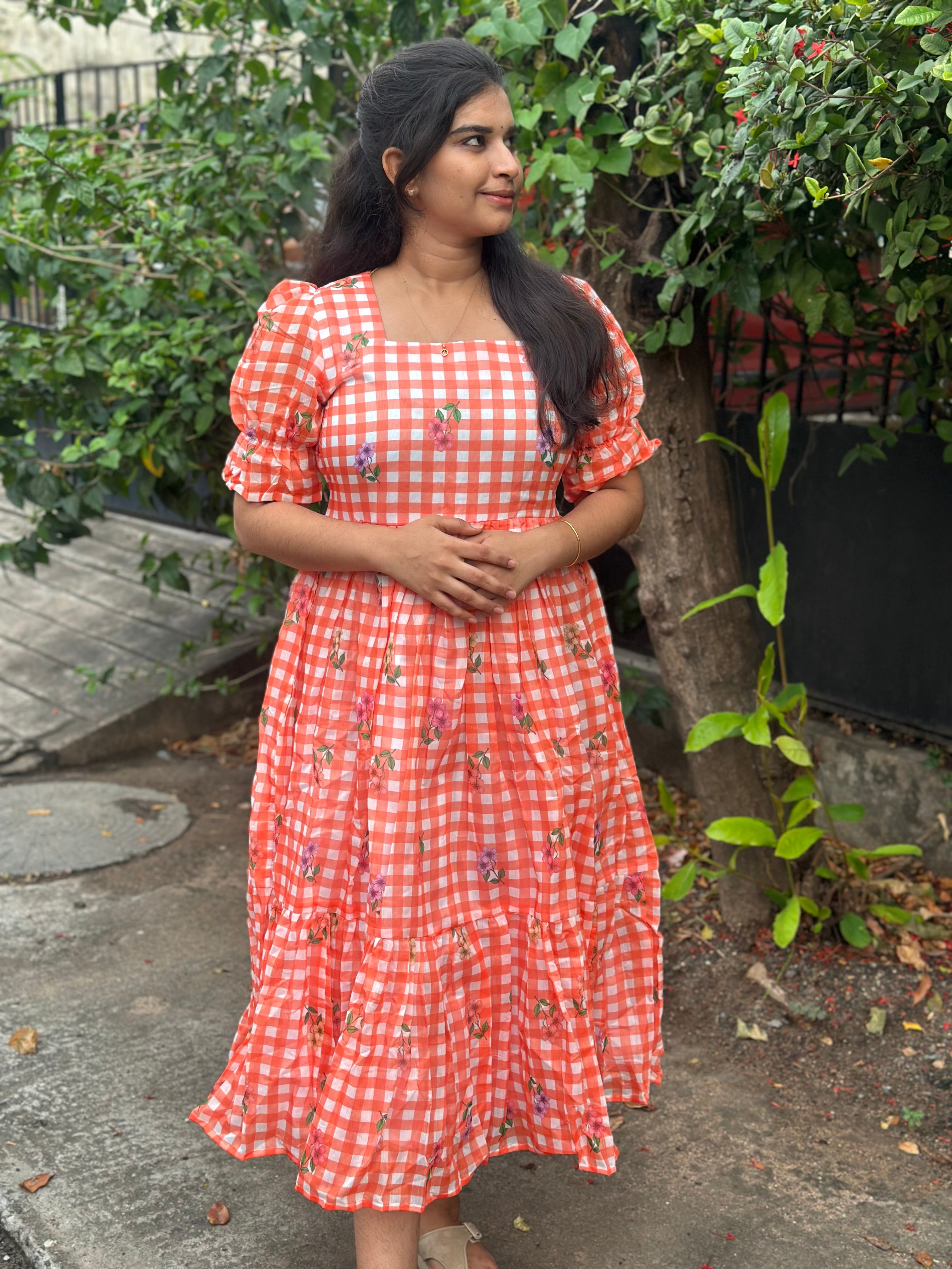 Mul Chanderi Cotton Mom and Daughter maxi combo (Mom)