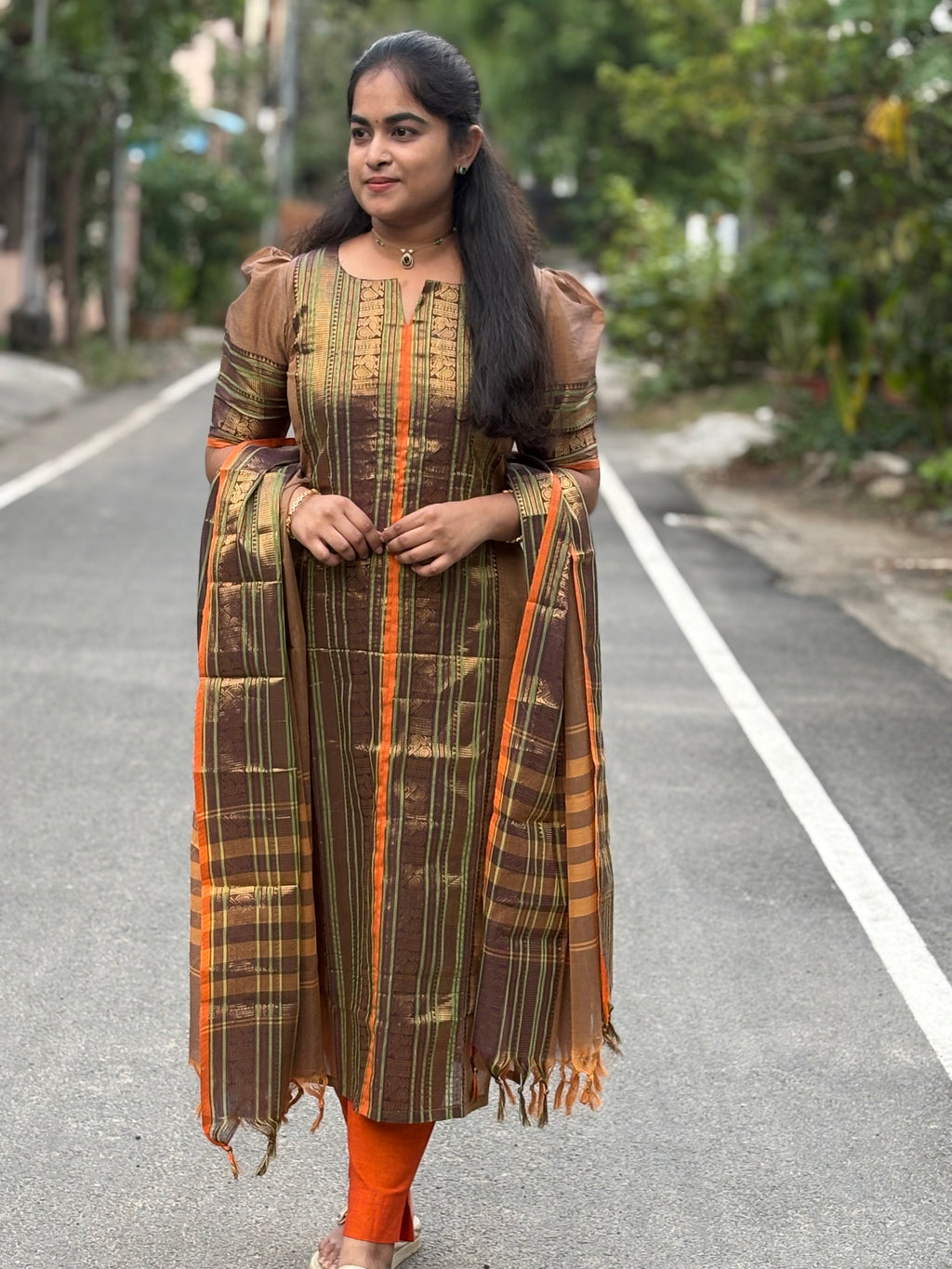 Chettinad Cotton Top and Dupatta Set