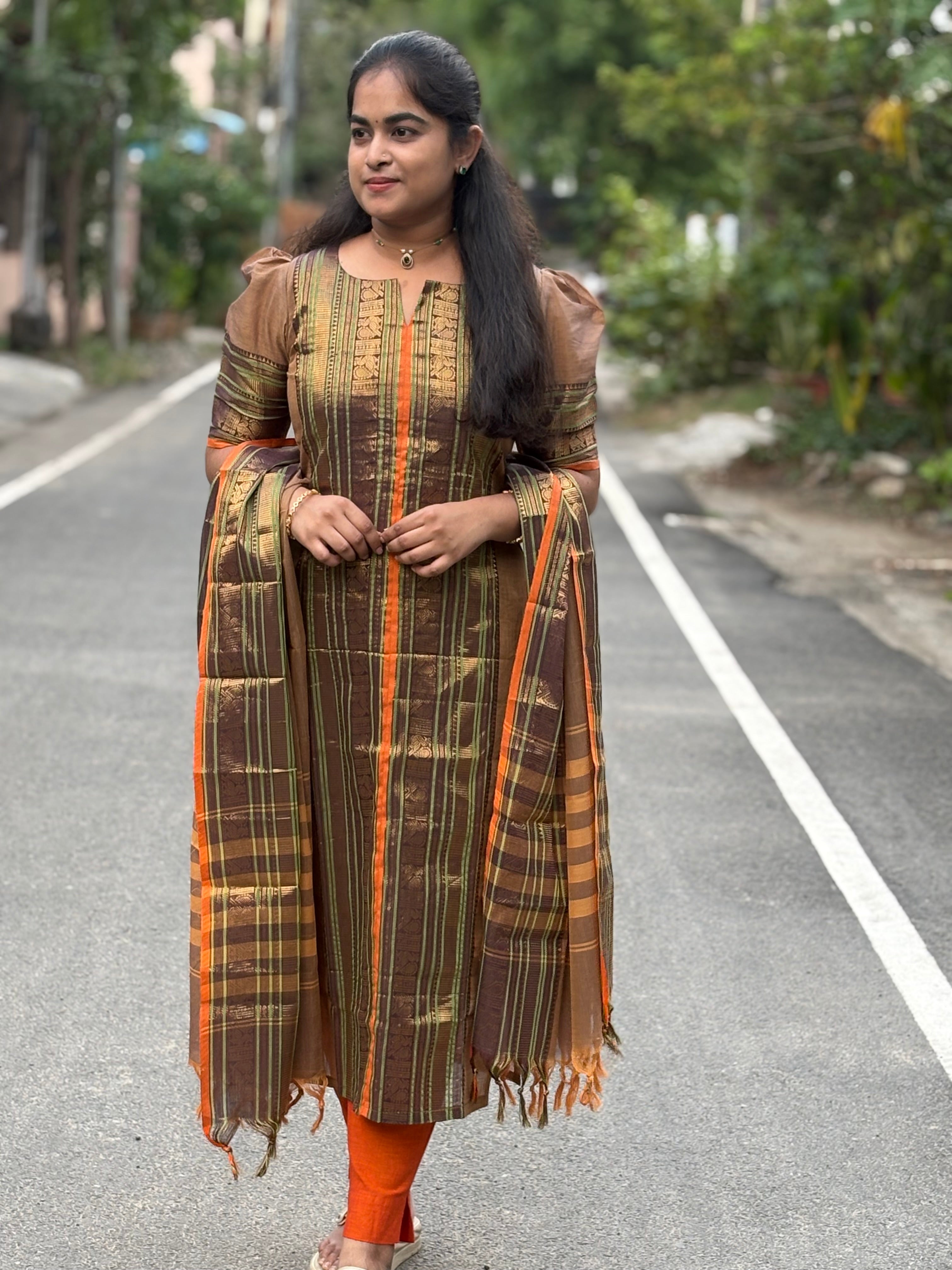 Chettinad Cotton Top and Dupatta Set