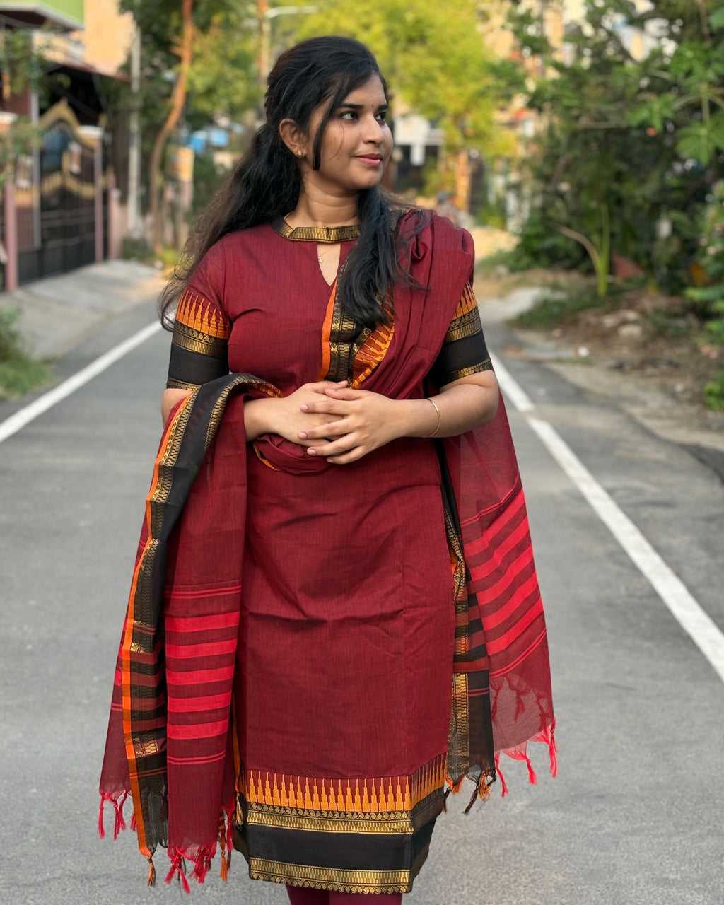 Chettinad Cotton Top and Dupatta set