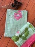 Pastel Lotus Semi Tussar Silk Top And Dupatta Set