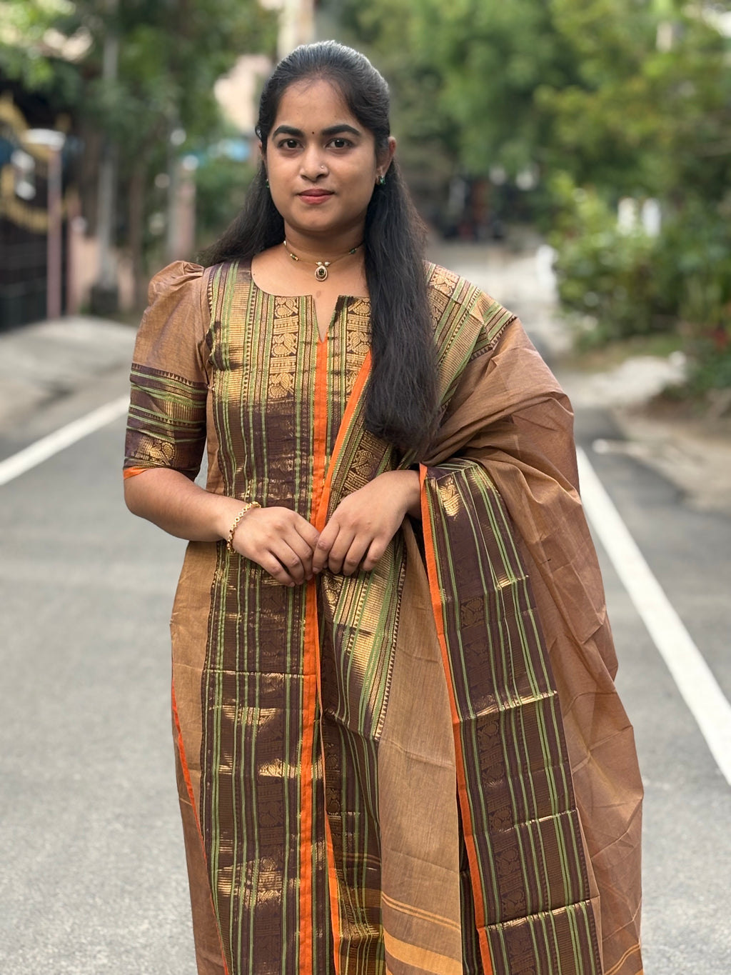 Chettinad Cotton Top and Dupatta Set