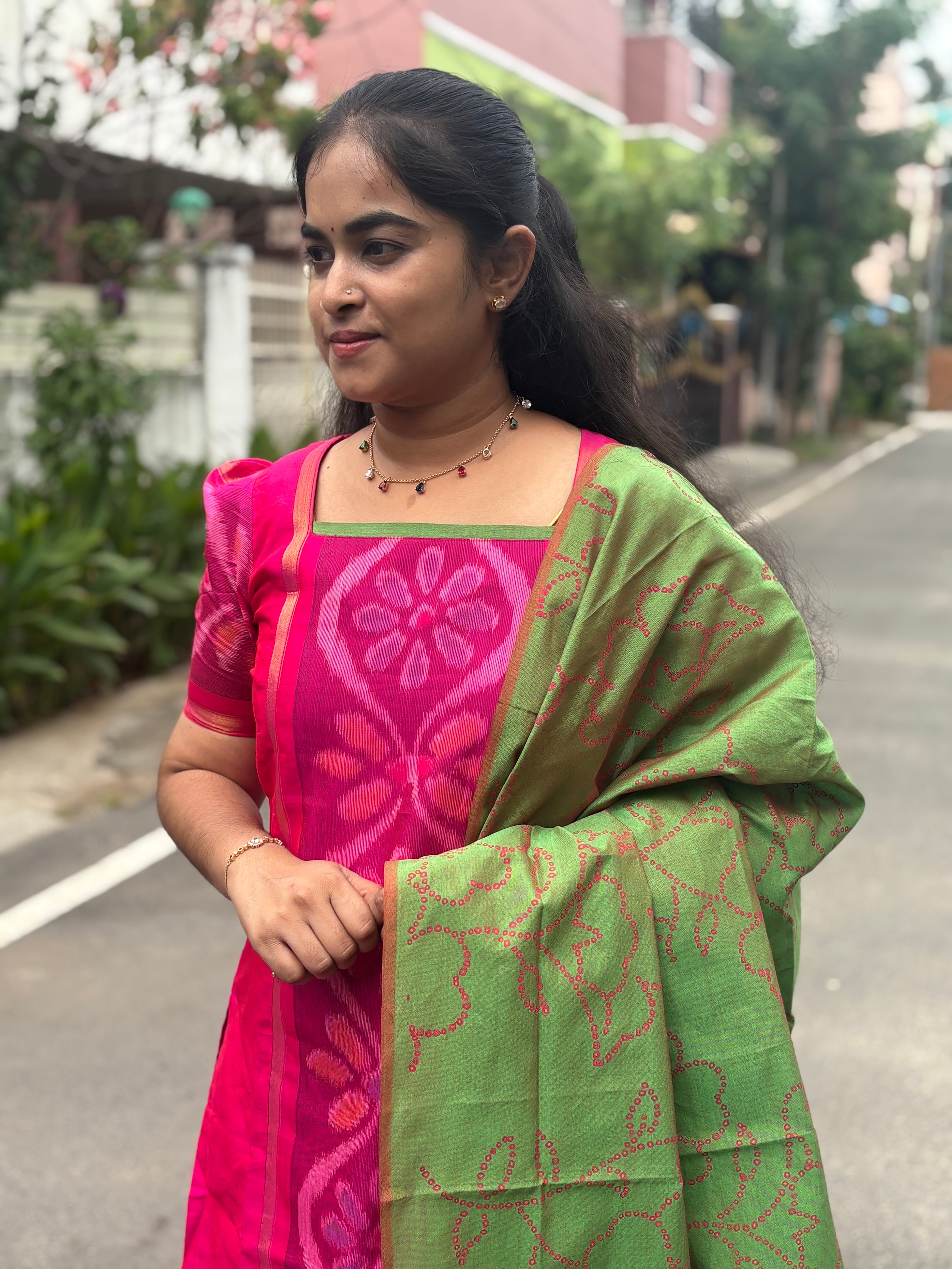 Pochampally Sico Set with Printed Dupatta