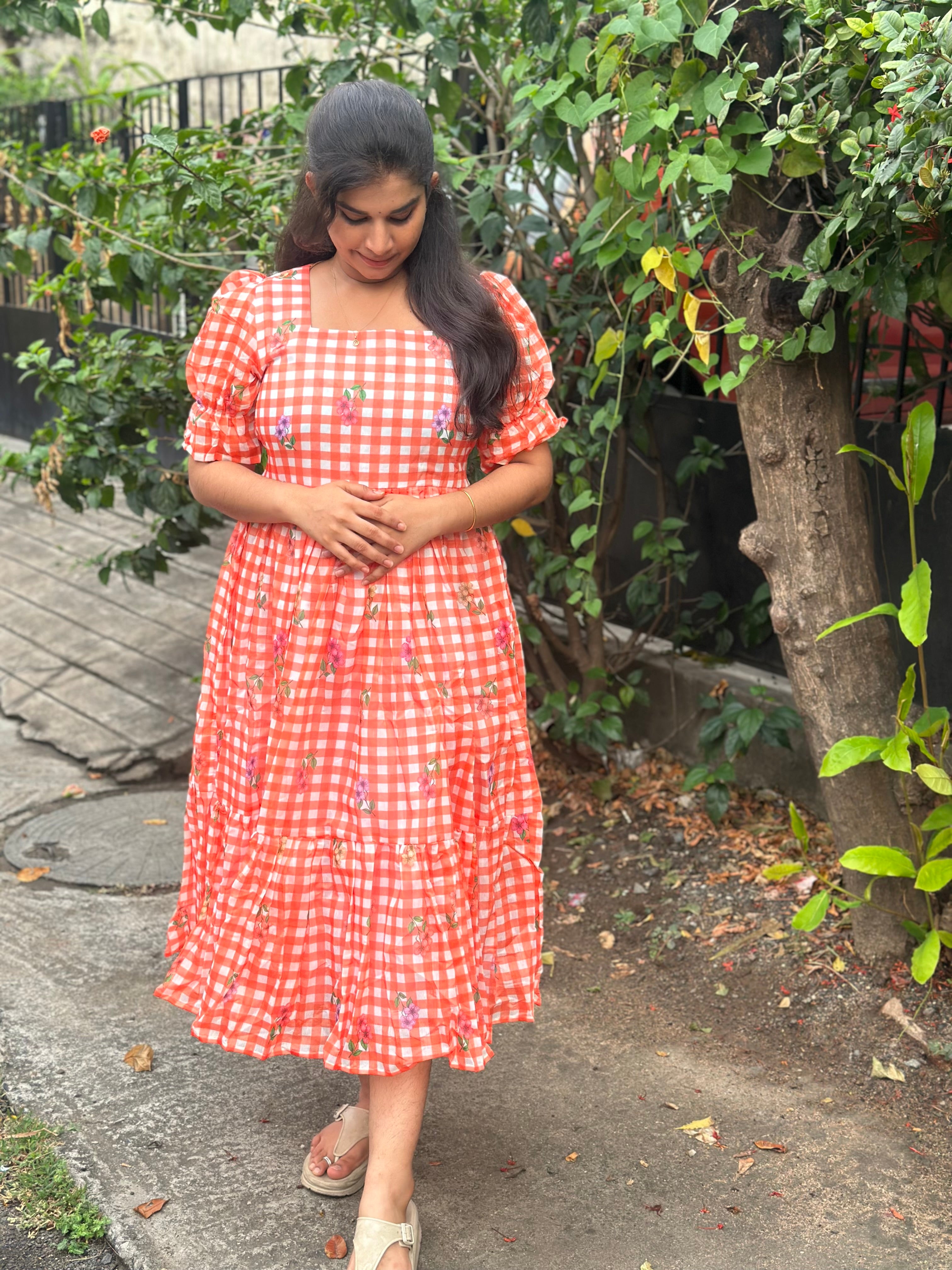 Mul Chanderi Cotton Mom and Daughter maxi combo (Mom)