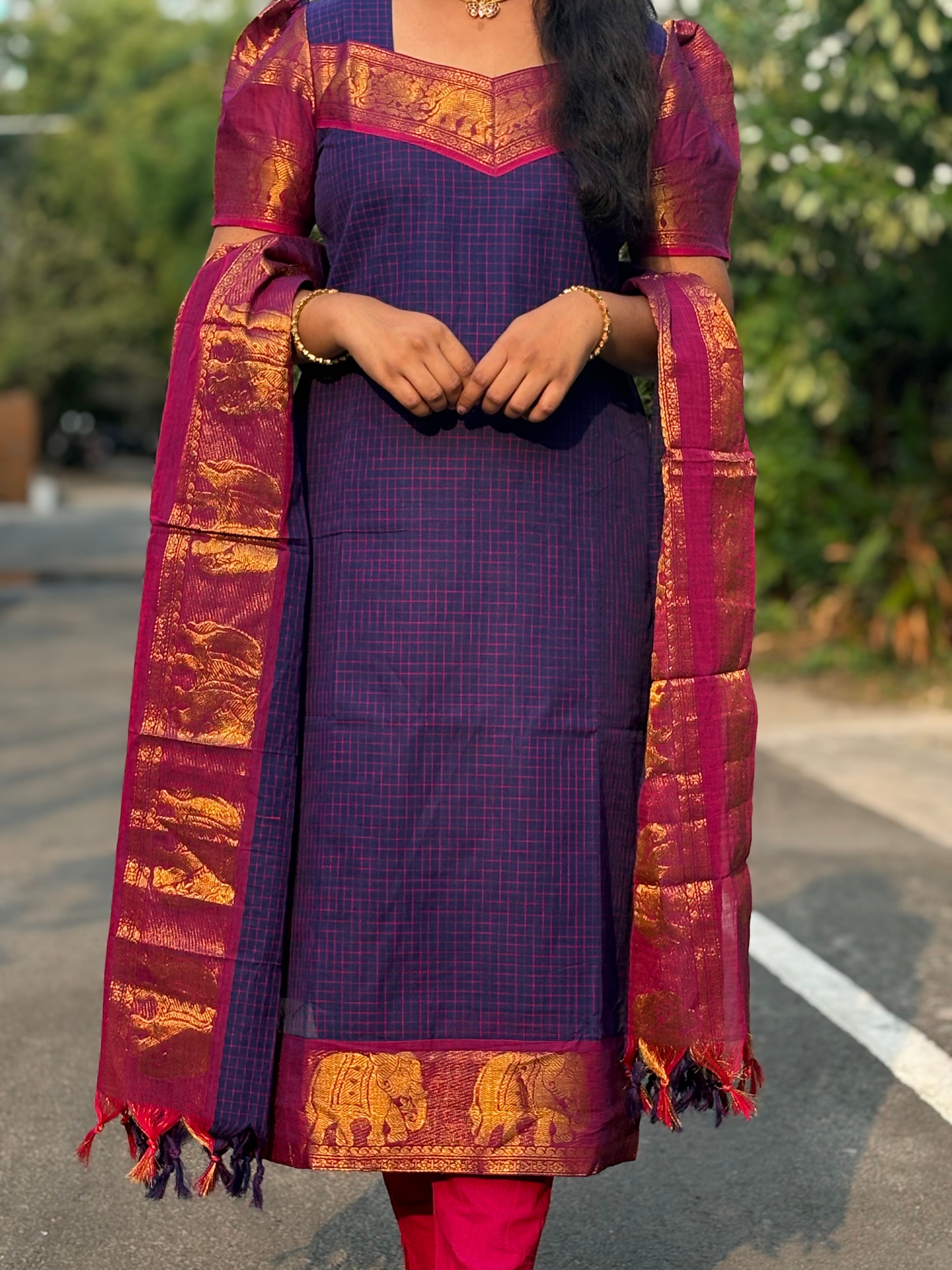 Korvai Kanchi Cotton Top and Dupatta Set