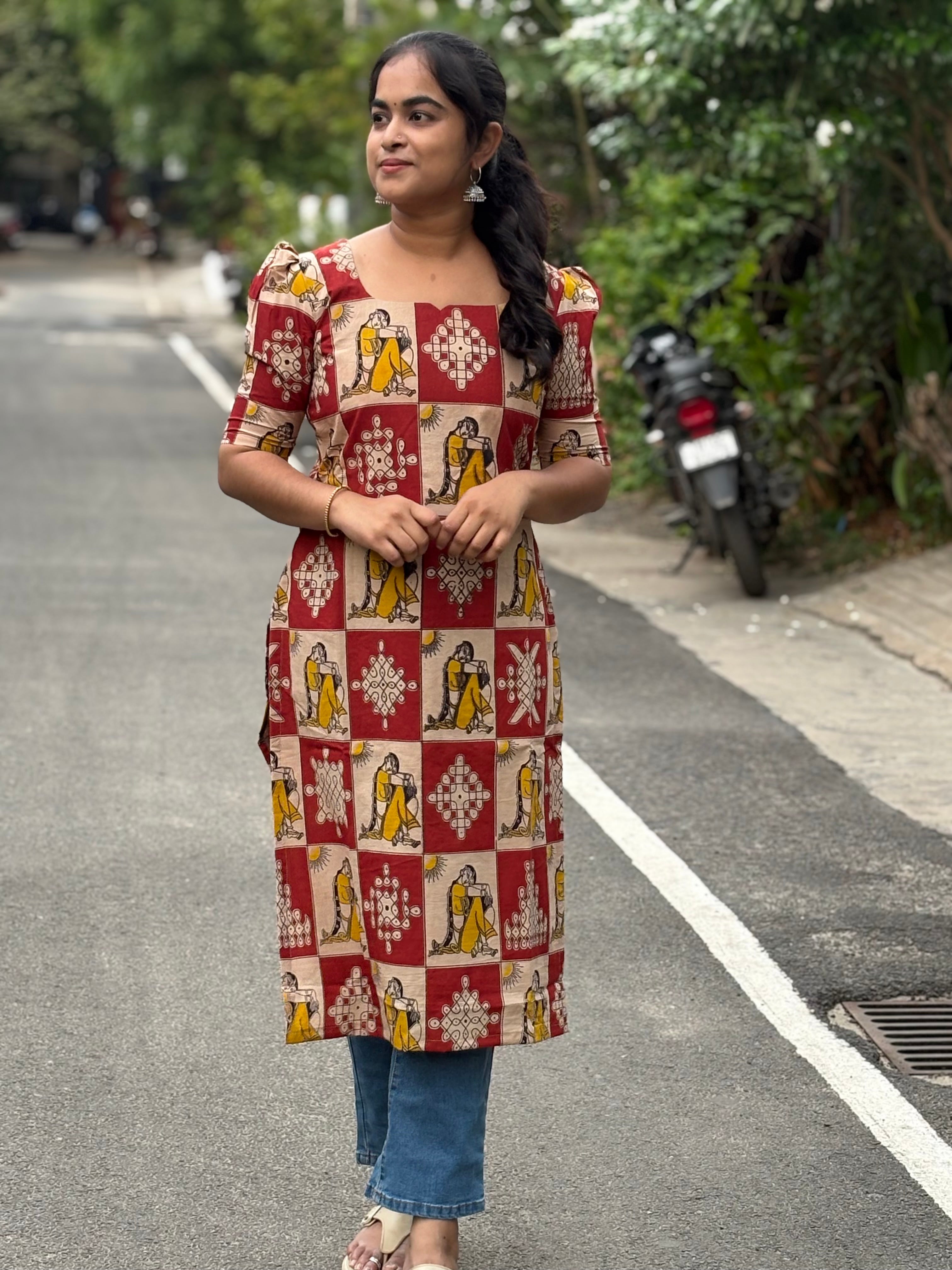 Bapu Bomma Kalamkari Cotton Kurti