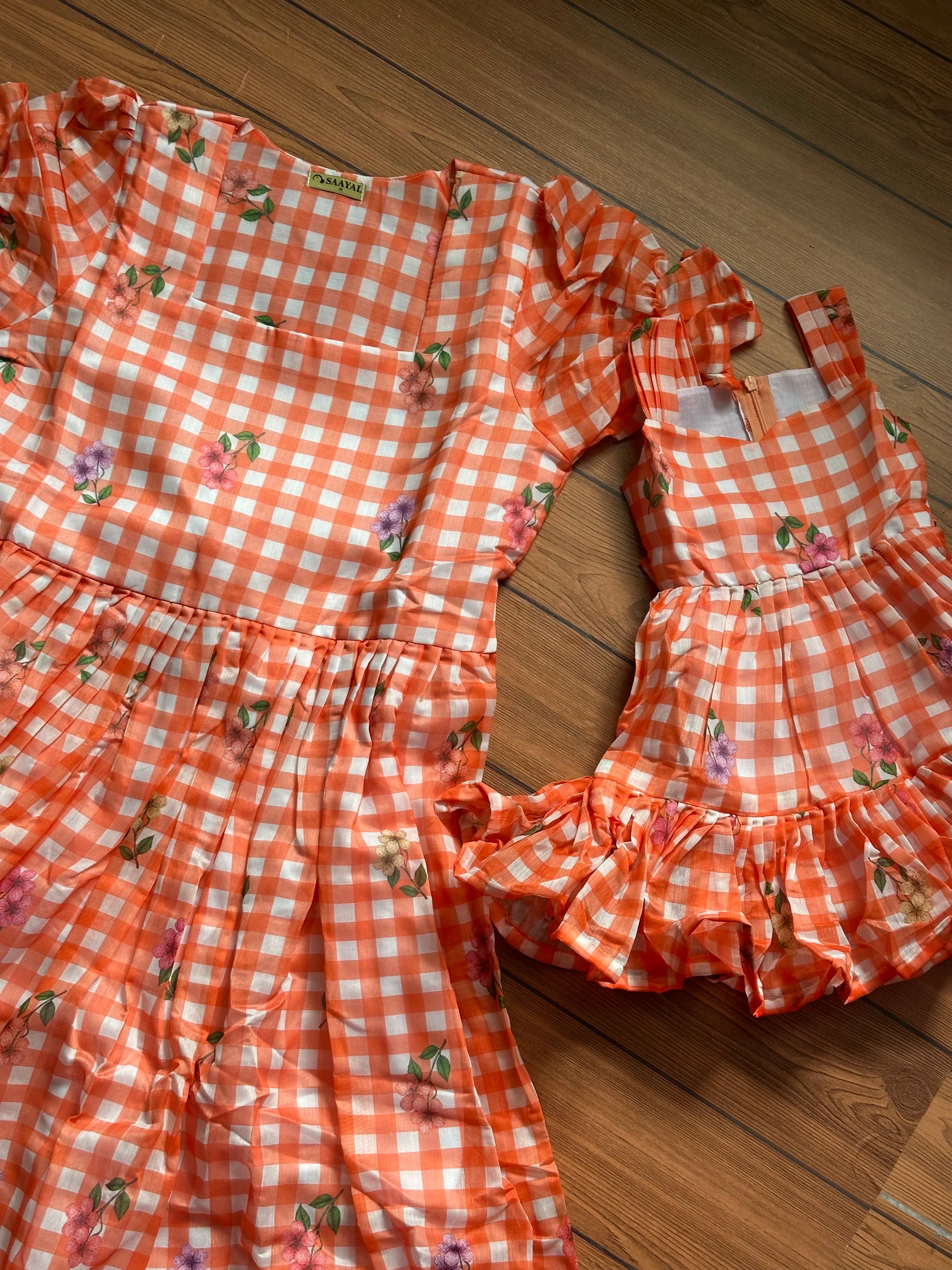 Mul Chanderi Cotton Mom and Daughter maxi combo (Mom)