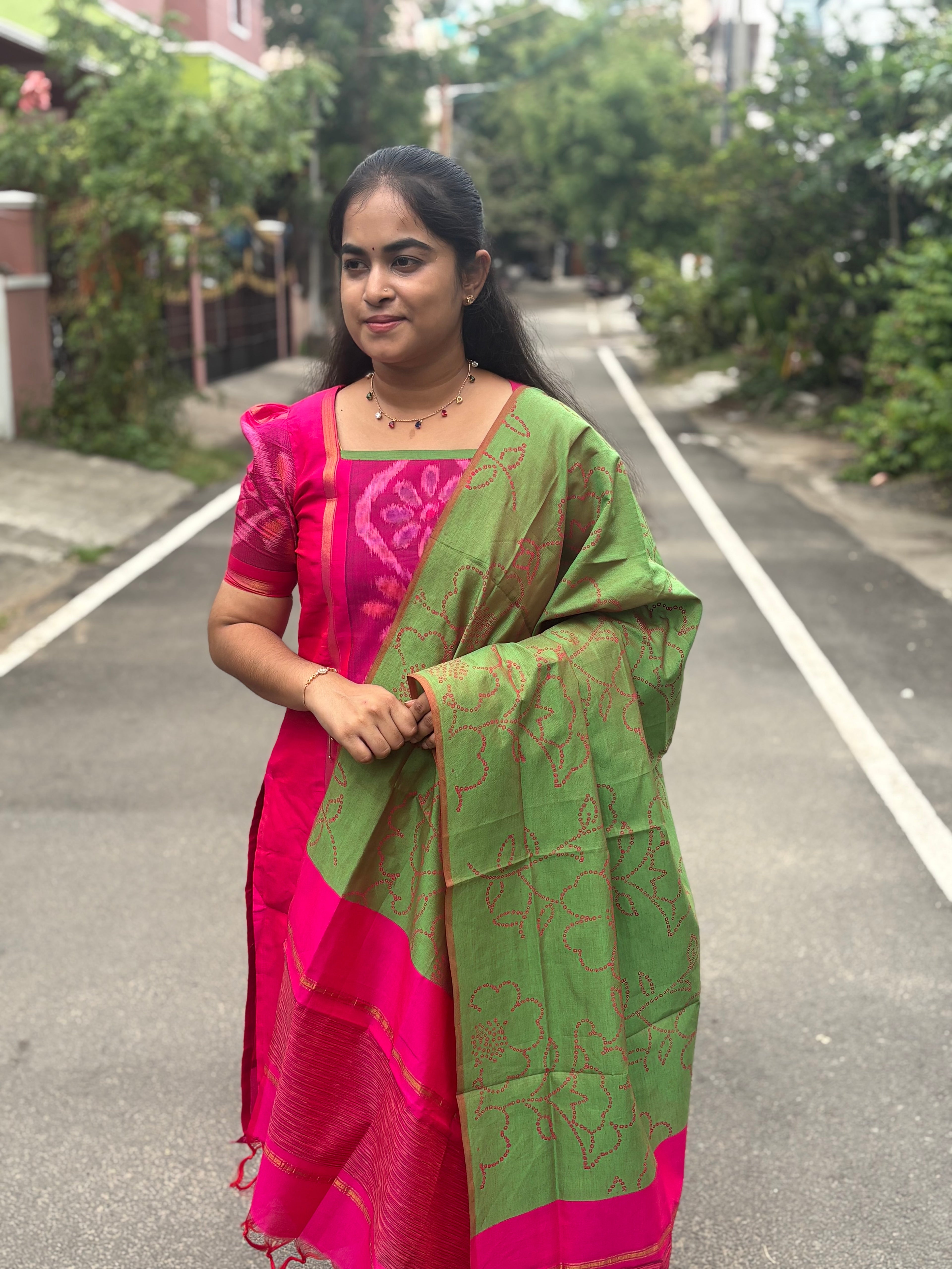 Pochampally Sico Set with Printed Dupatta