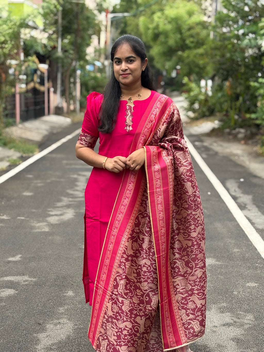 Pink Raw Silk Suit Set with Tussar Dupatta