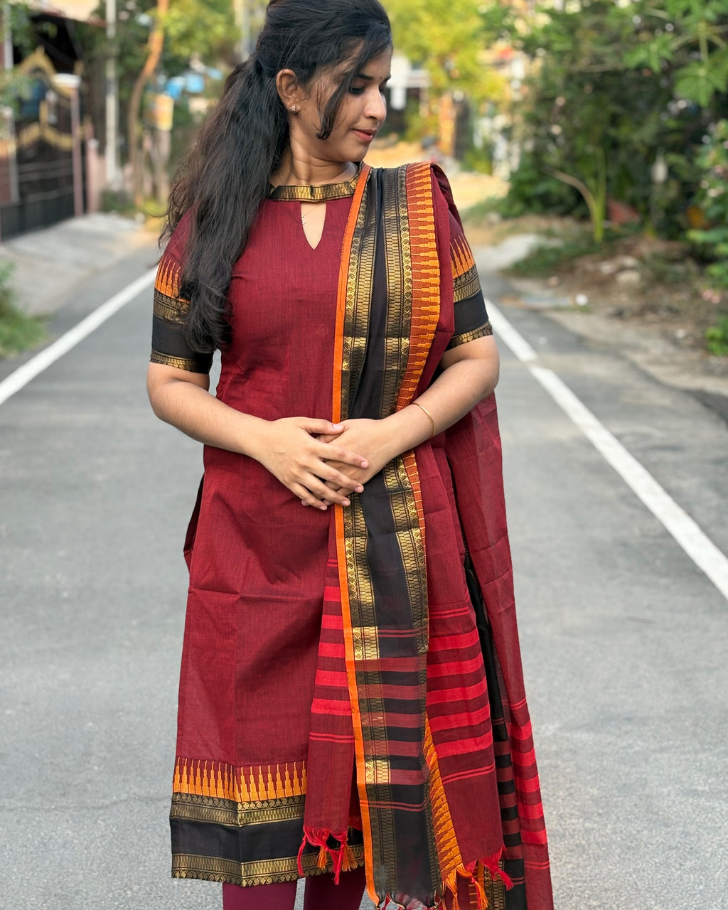 Chettinad Cotton Top and Dupatta set