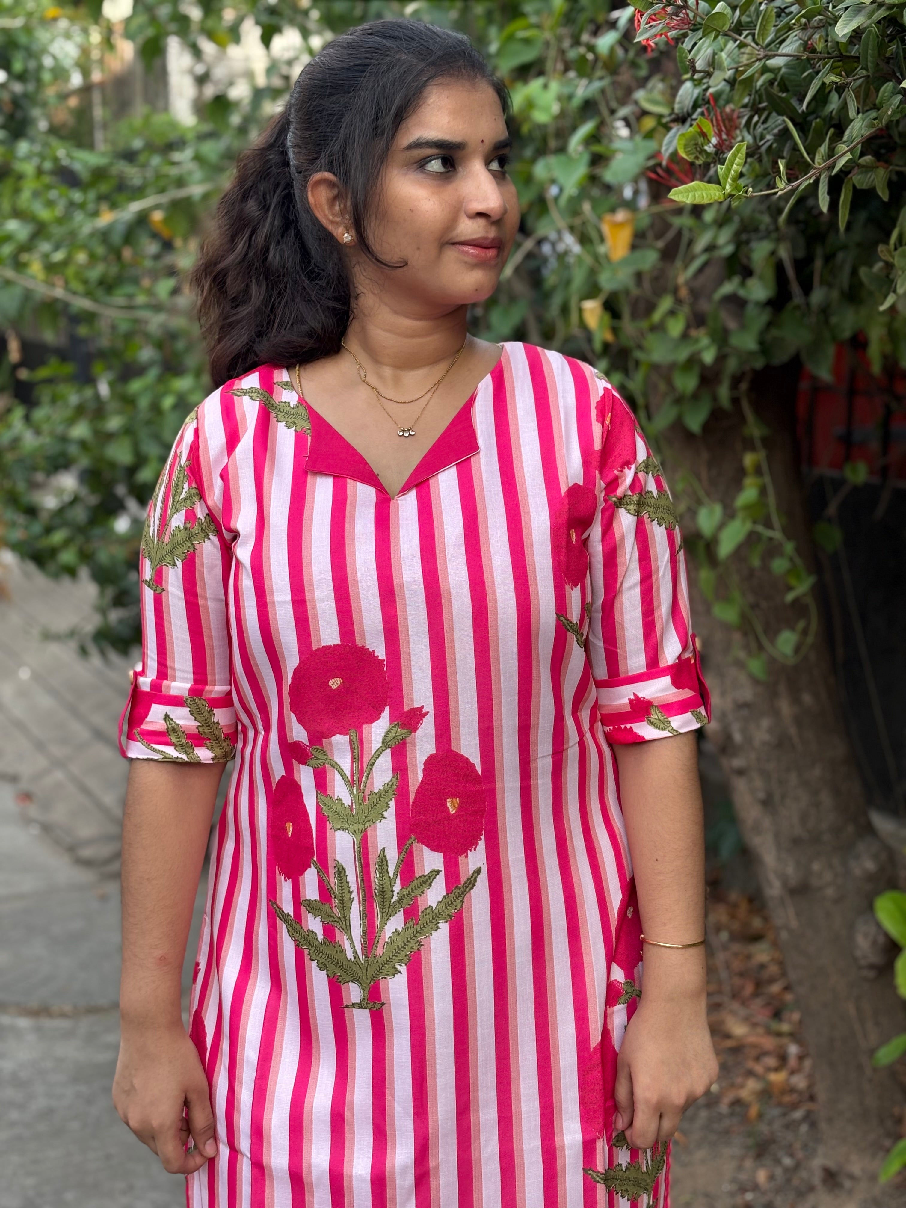 Pink Candy Stripe Slub Cotton Coord Set