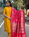 Yellow Raw Silk Suit Set With Premium Woven Patola Silk Dupatta