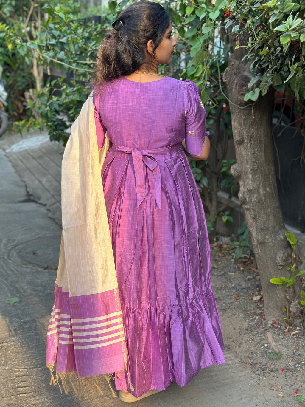 Layered Raw Silk Maxi with Raw Silk Dupatta