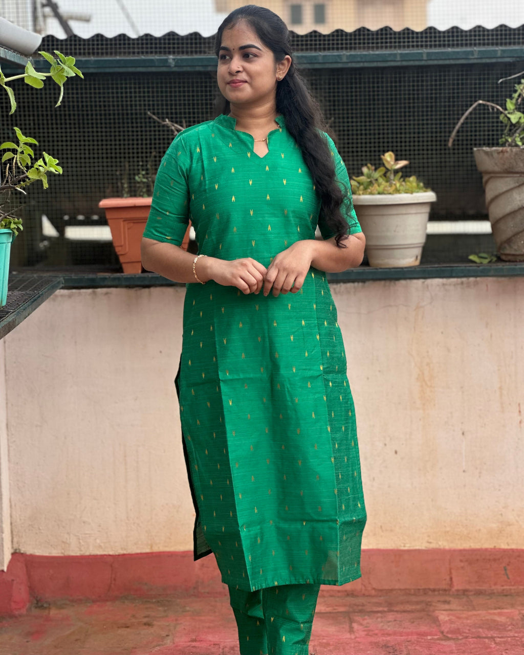 Green Raw Silk Coord Set