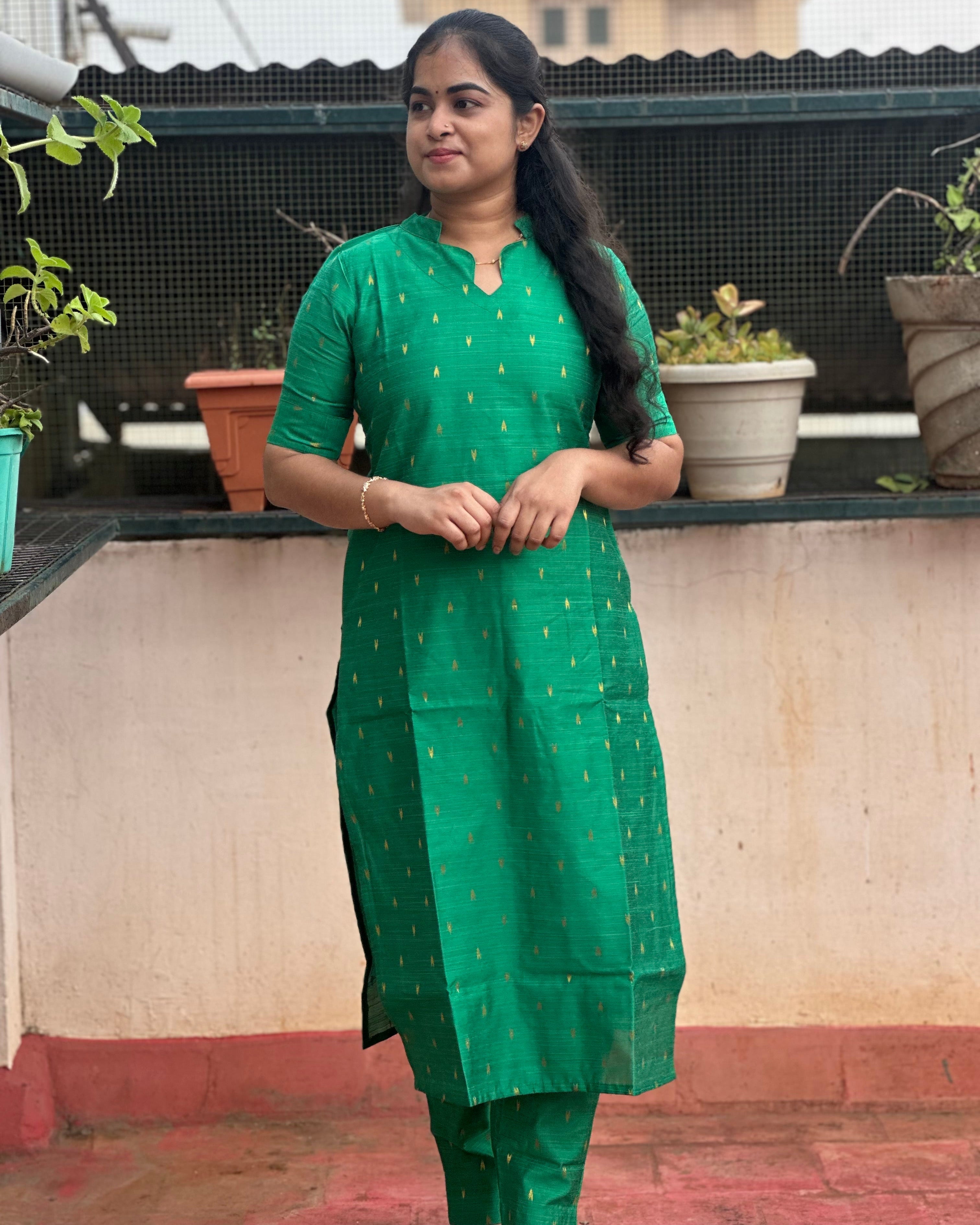 Green Raw Silk Coord Set