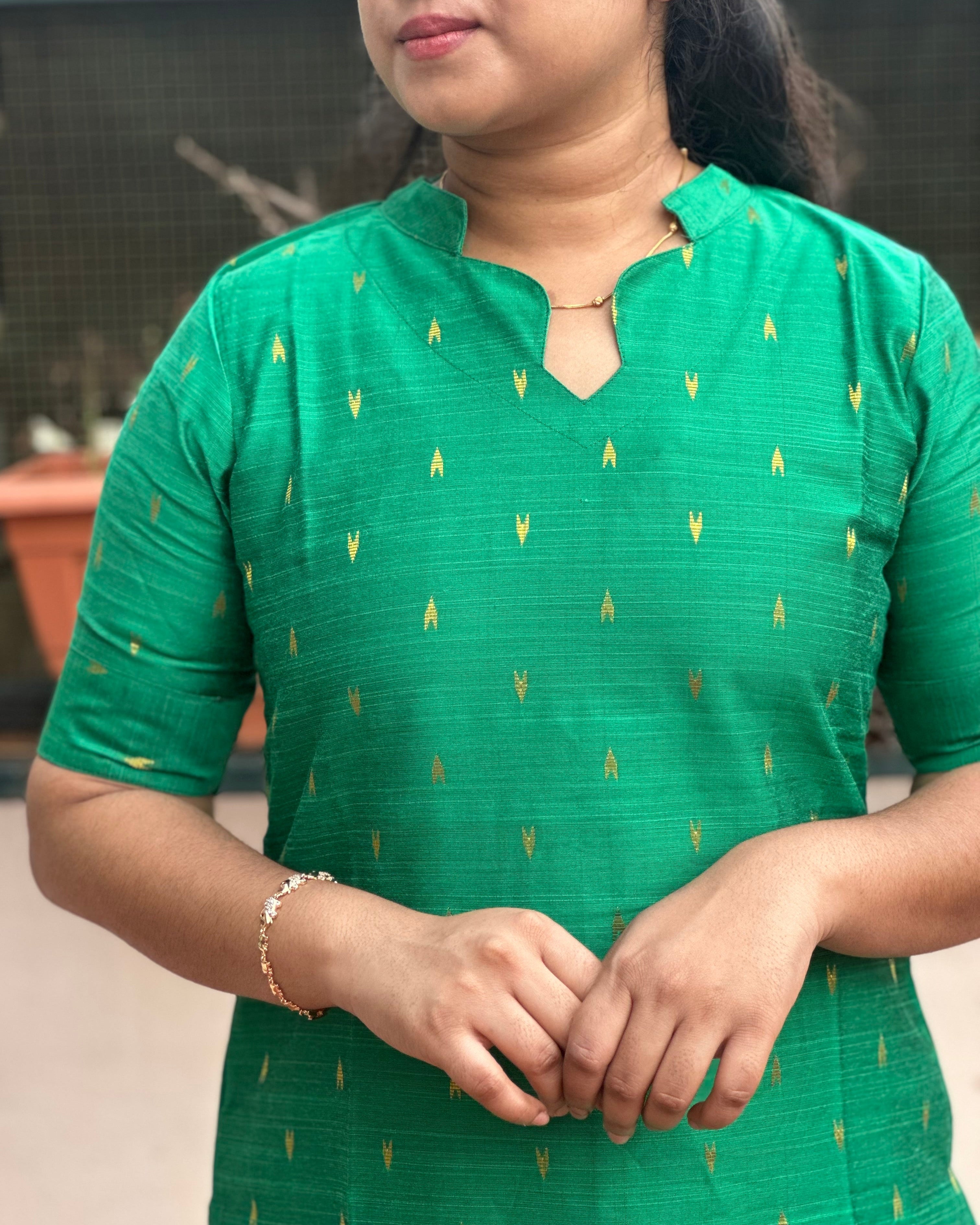 Green Raw Silk Coord Set