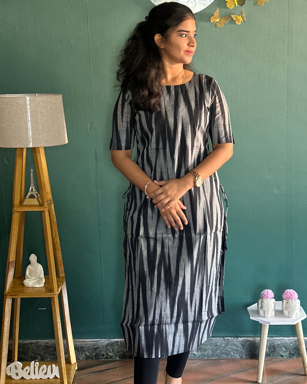 Black Ikkat Printed Kurti