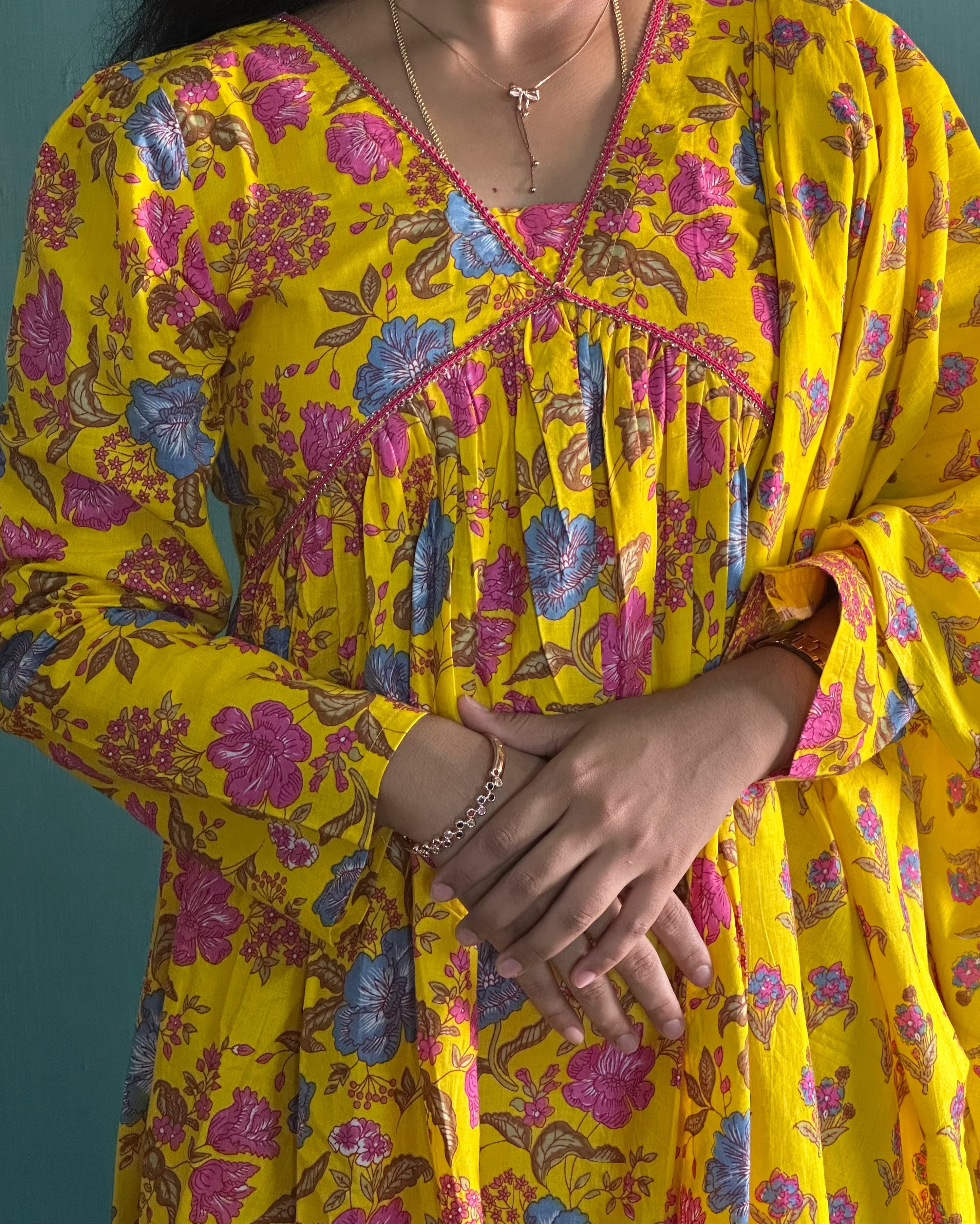 Yellow Alia Cut Top and Dupatta set