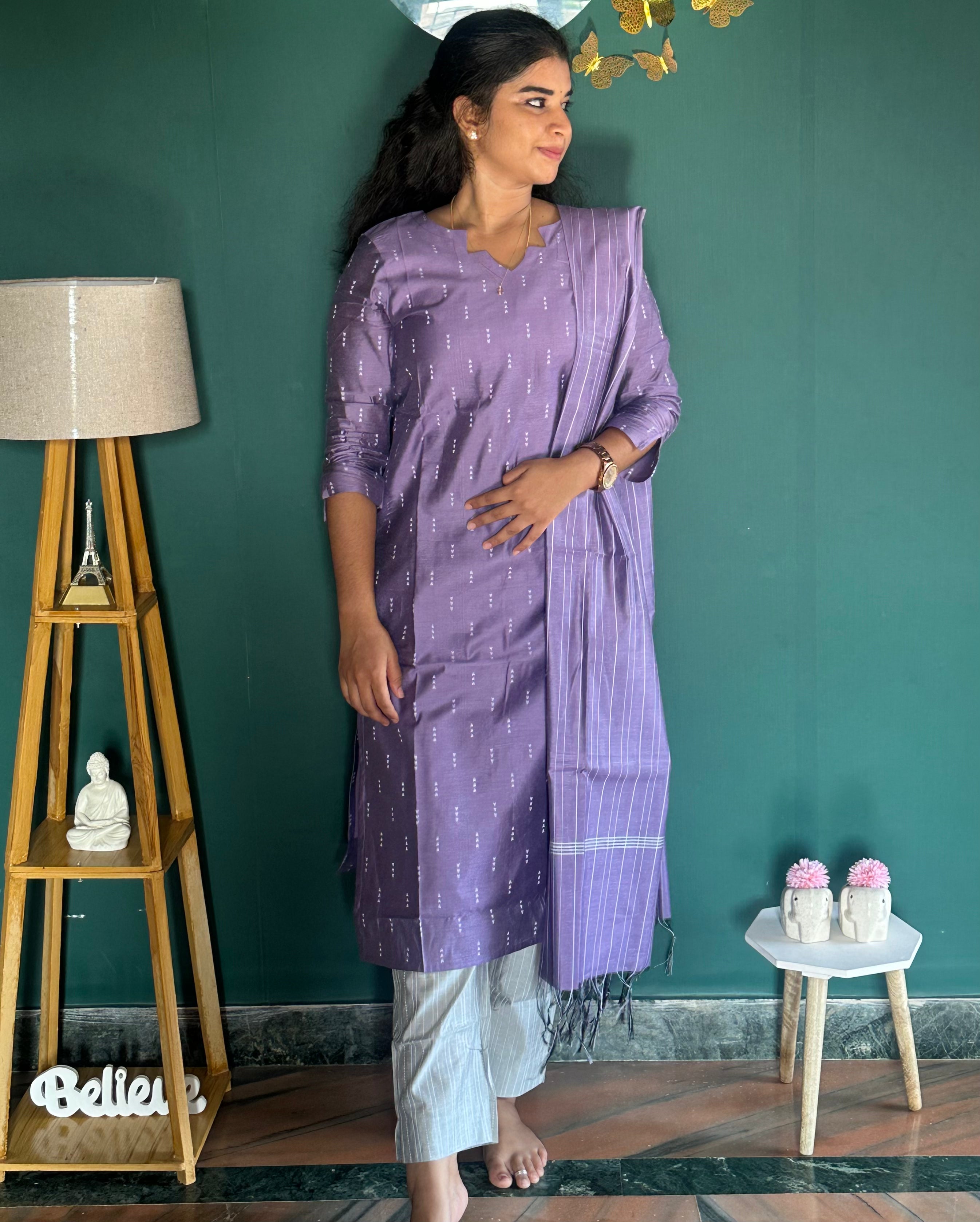Lavender Silk Cotton Suit Set
