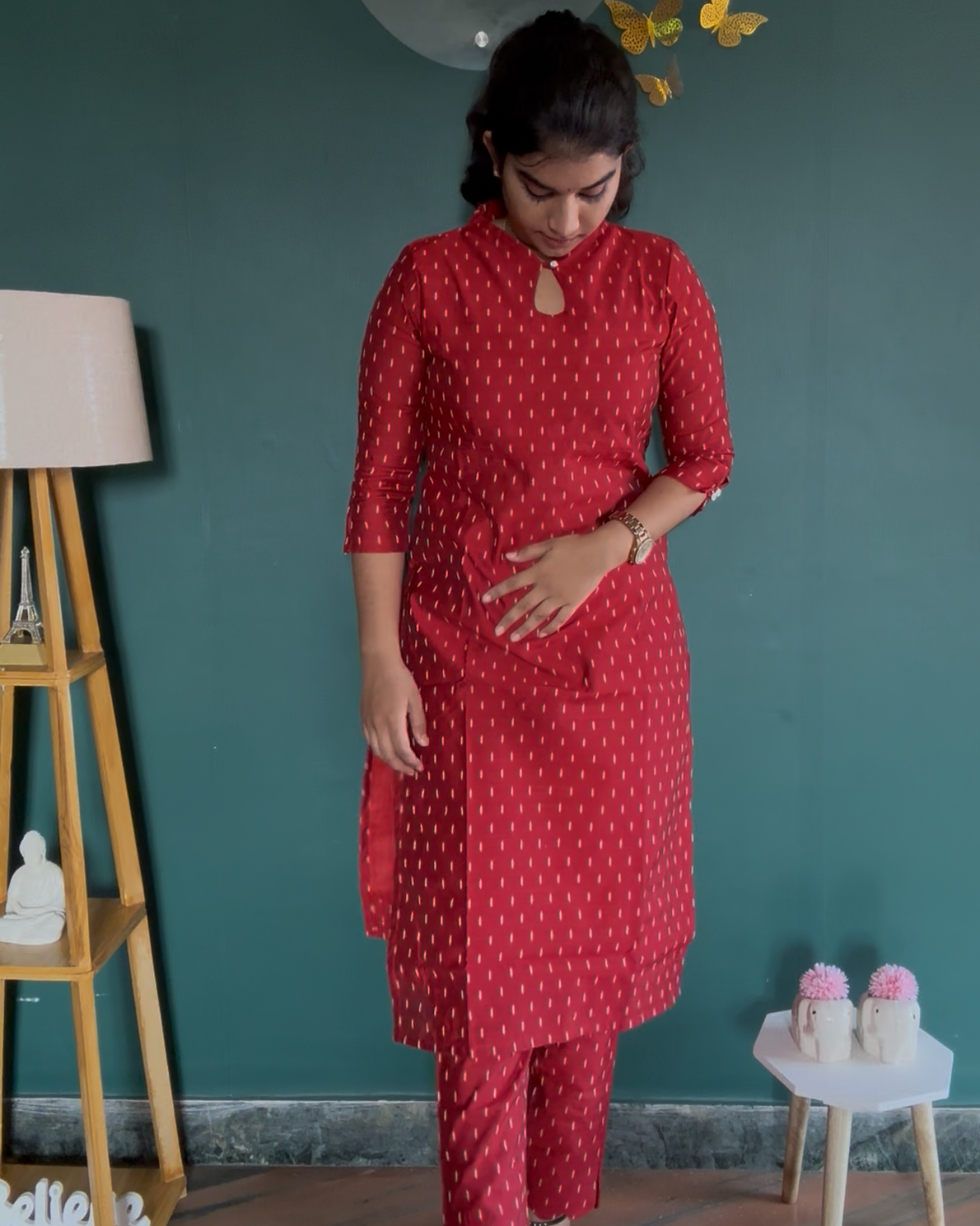 Red Raw Silk Coord Set