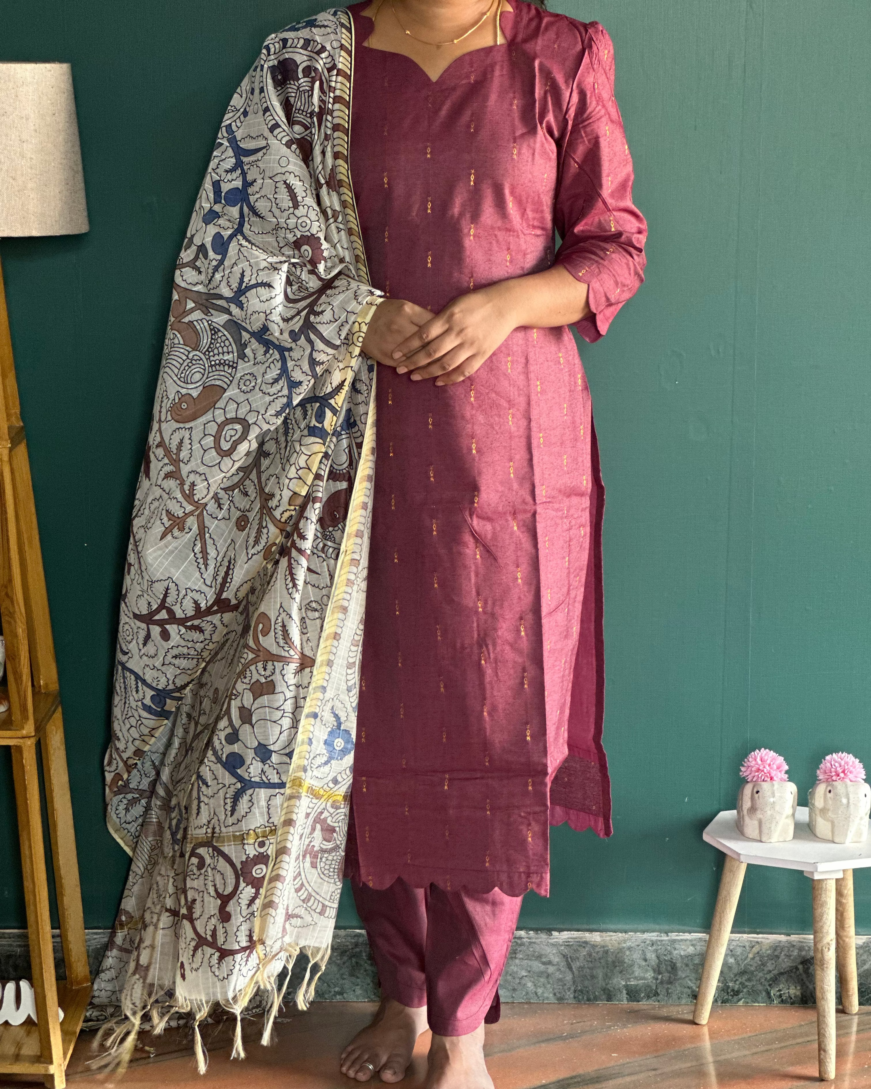 Maroon Silk Cotton Suit Set